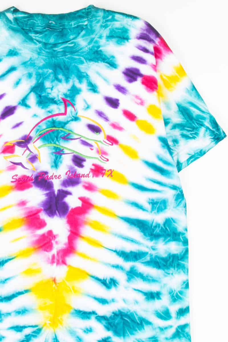 South Padre Island Embroidered Dolphin Tie Dye T-Shirt