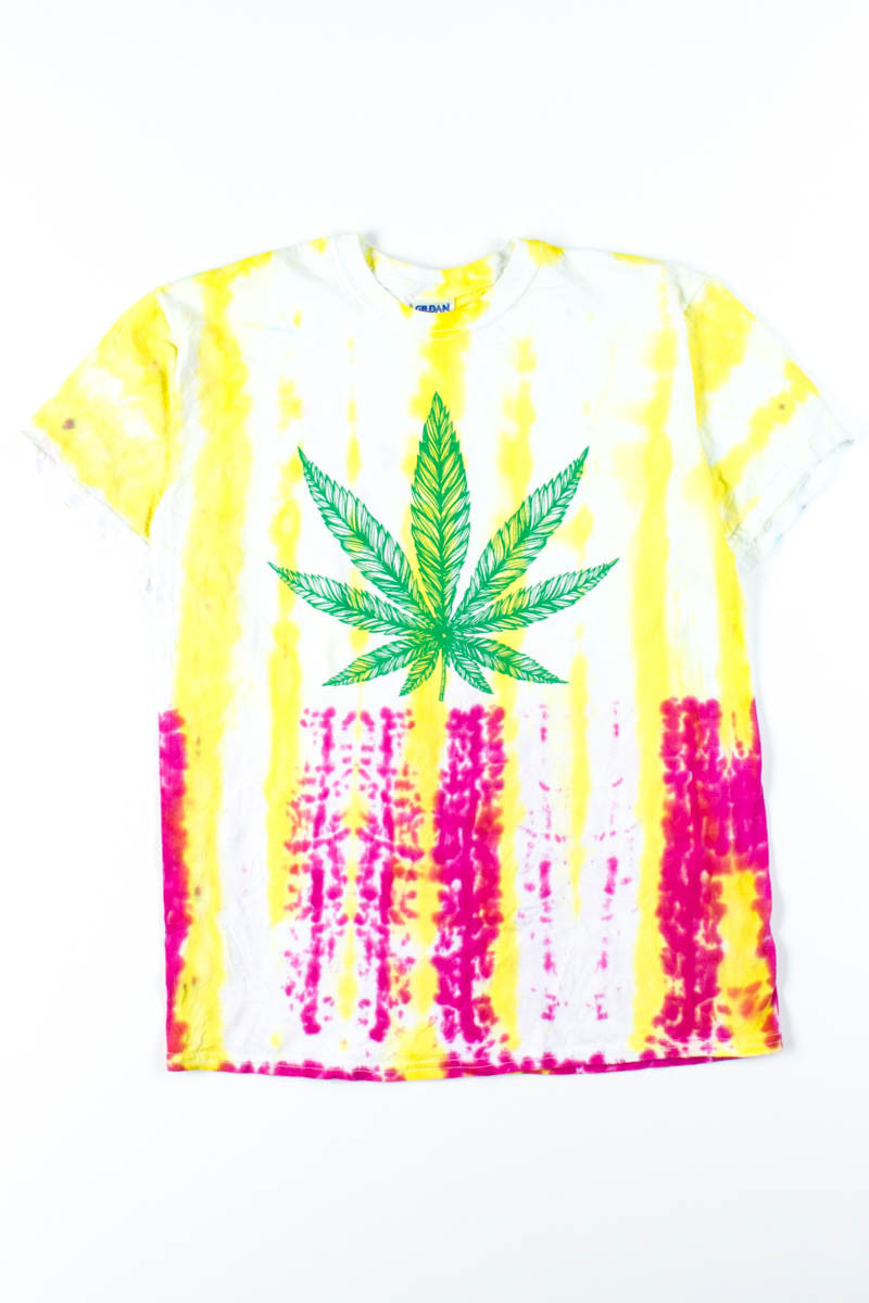Yellow & Fuschia Stripes Weed Tee (Medium)