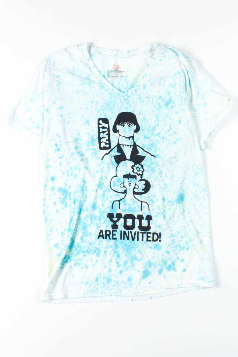Blue Speckle V-Neck Party Invitation Tie Dye Tee