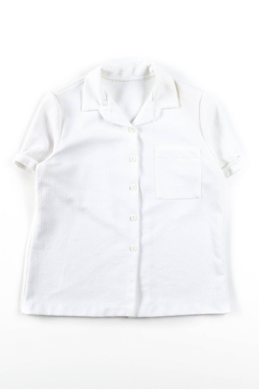 Textured Short Sleeve Button Up Top