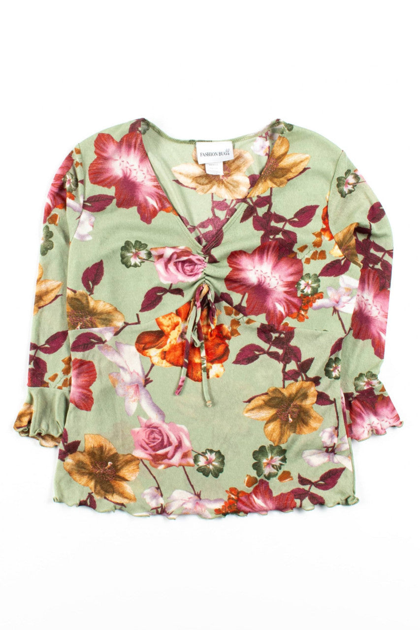 Ruffled Floral V-Neck Blouse