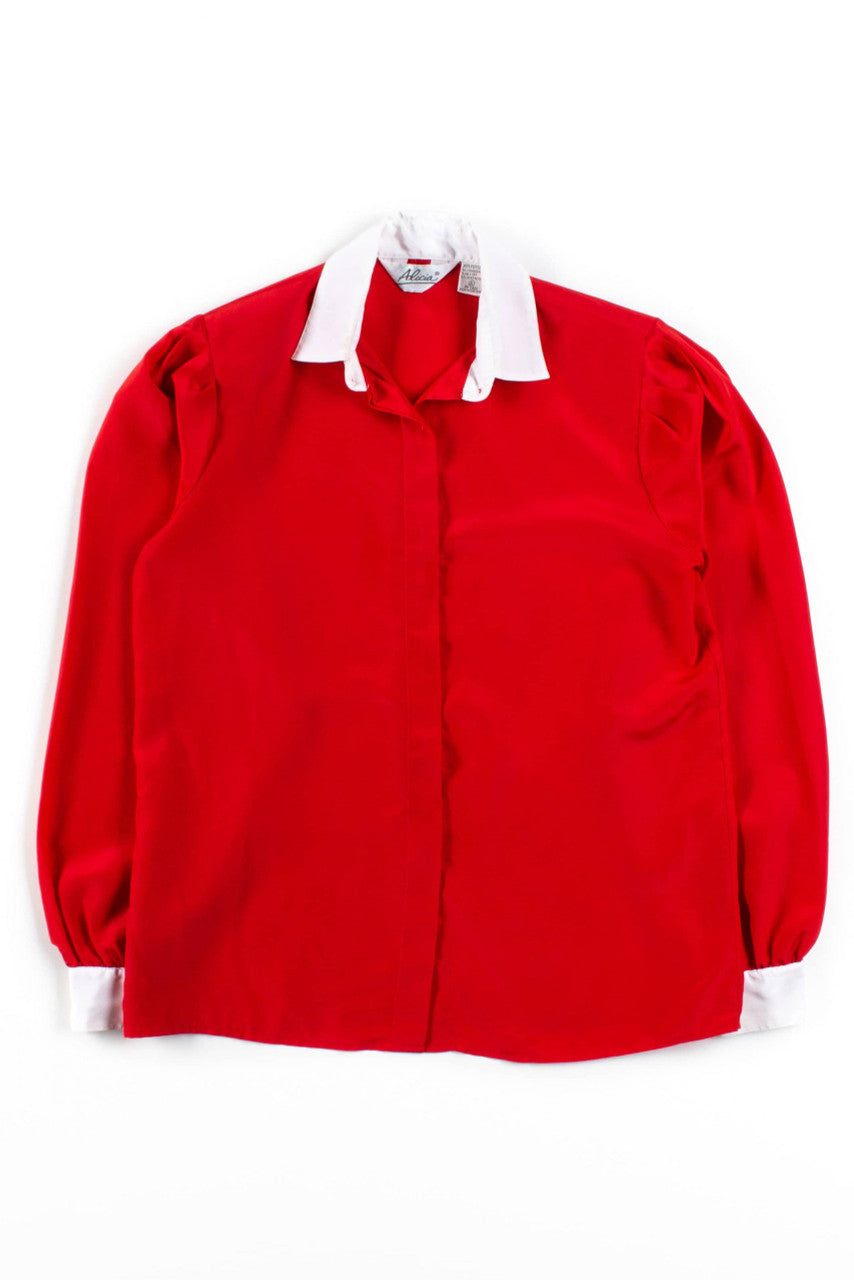 Vintage Red Silky Blouse