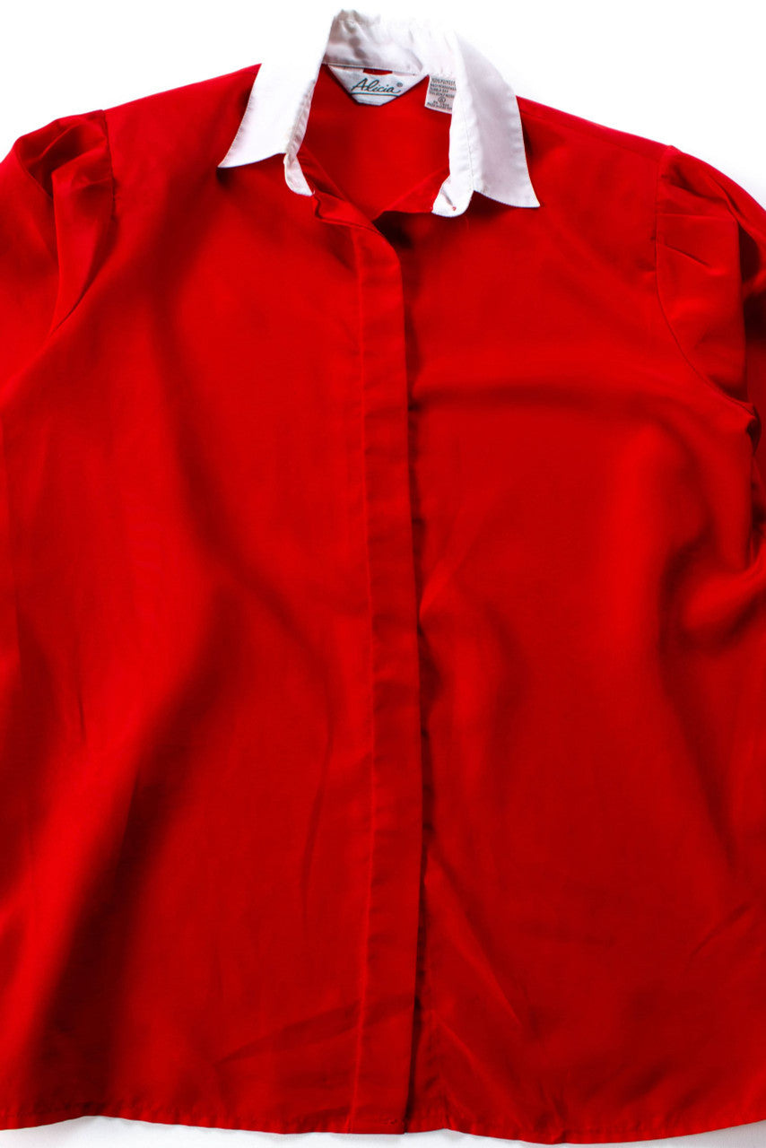 Vintage Red Silky Blouse