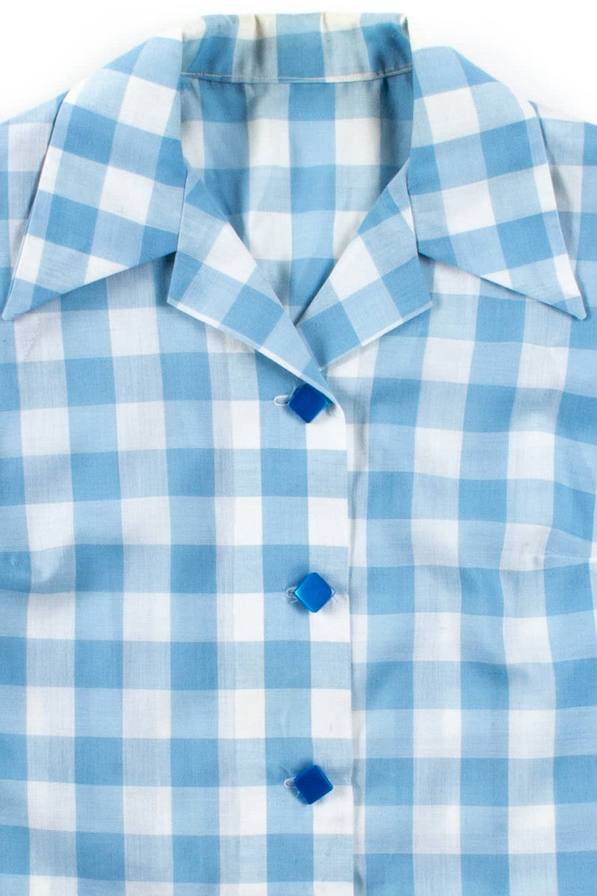 Vintage Blue Plaid Sleeveless Blouse