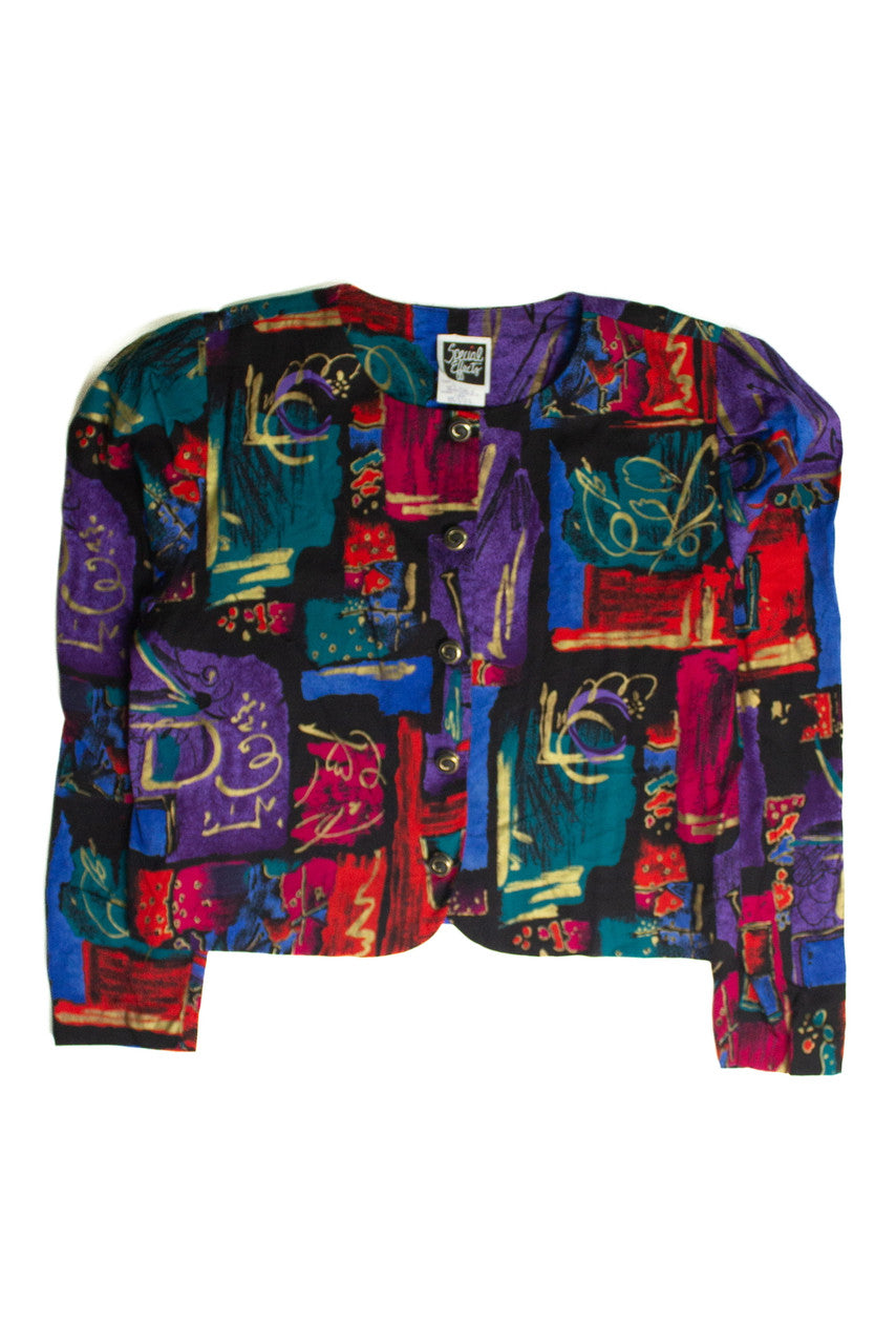 Vintage Abstract Cropped Long Sleeve Blouse (sz. 10P)