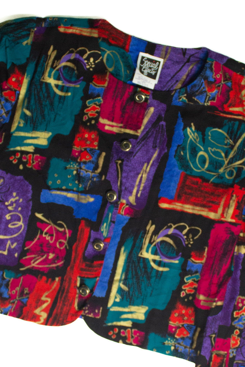Vintage Abstract Cropped Long Sleeve Blouse (sz. 10P)
