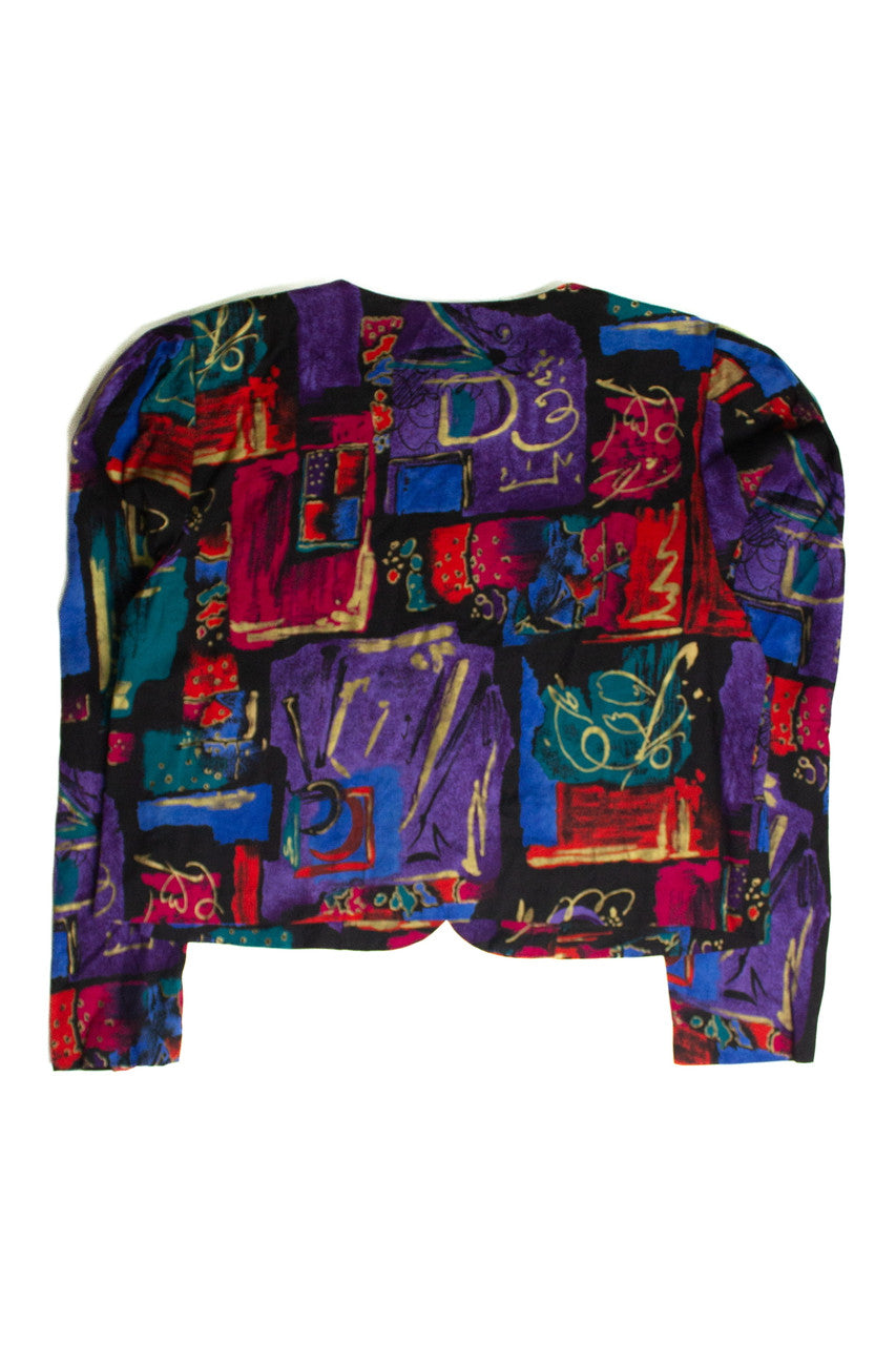 Vintage Abstract Cropped Long Sleeve Blouse (sz. 10P)