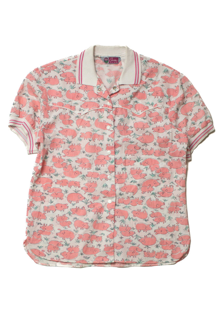 Vintage Piggies Button Up Top (sz. Medium)