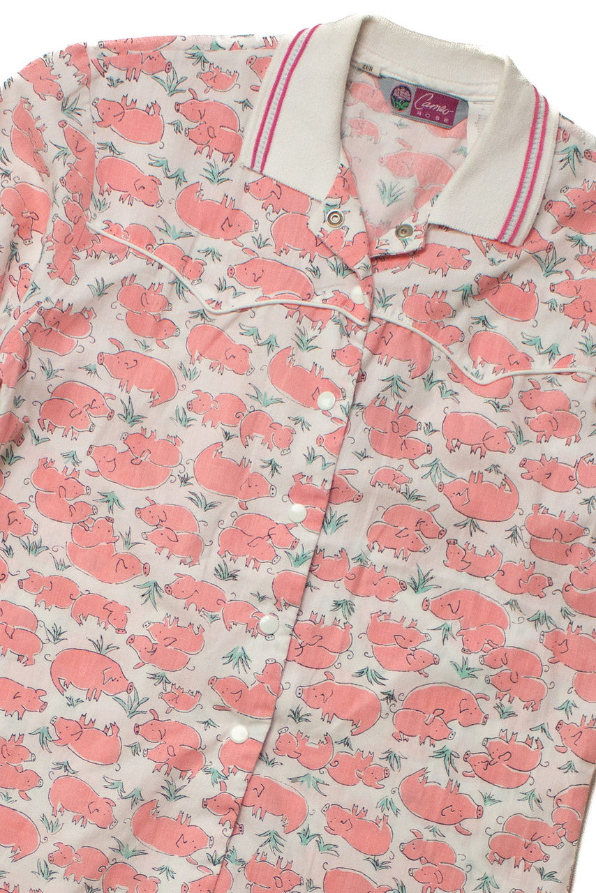 Vintage Piggies Button Up Top (sz. Medium)