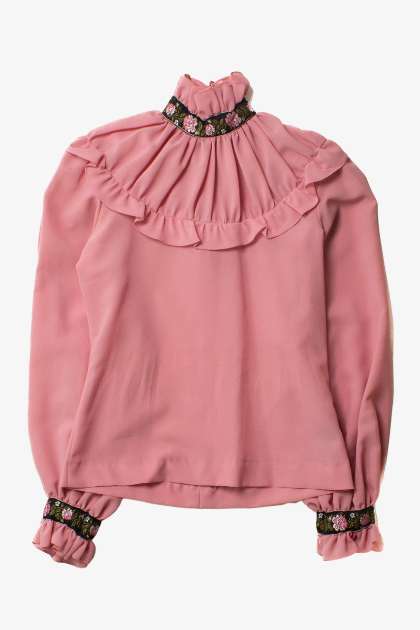 Vintage Pink Floral Ruffle Blouse (1980s)