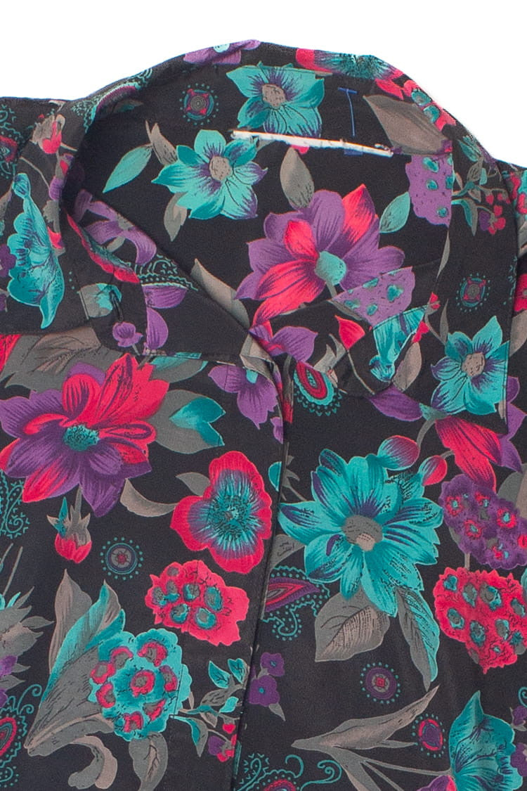 Vintage Floral Smock Hem Long Sleeve Blouse