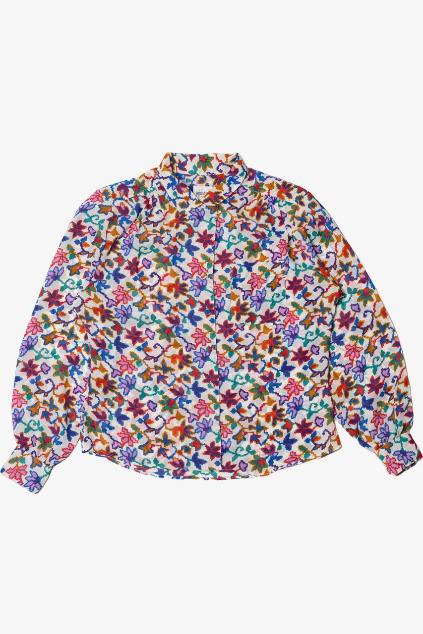 Vintage Pixel Floral Leslie Fay Top