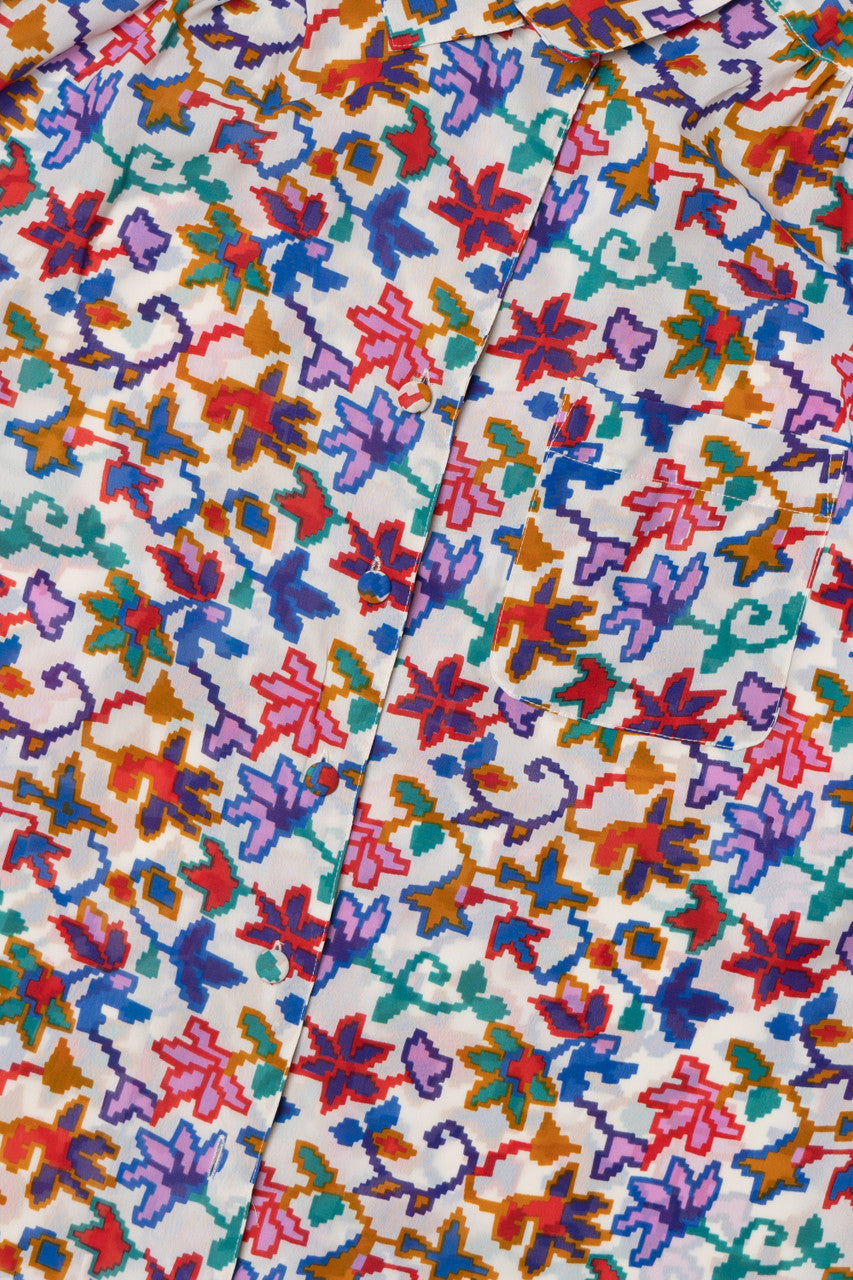 Vintage Pixel Floral Leslie Fay Top