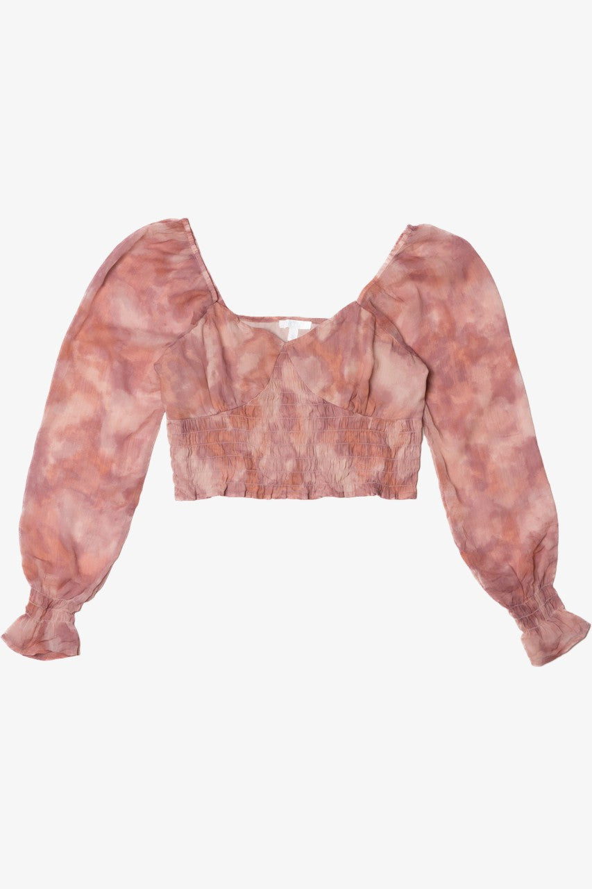 Recycled Puff Sleeve Smocked Crop Top