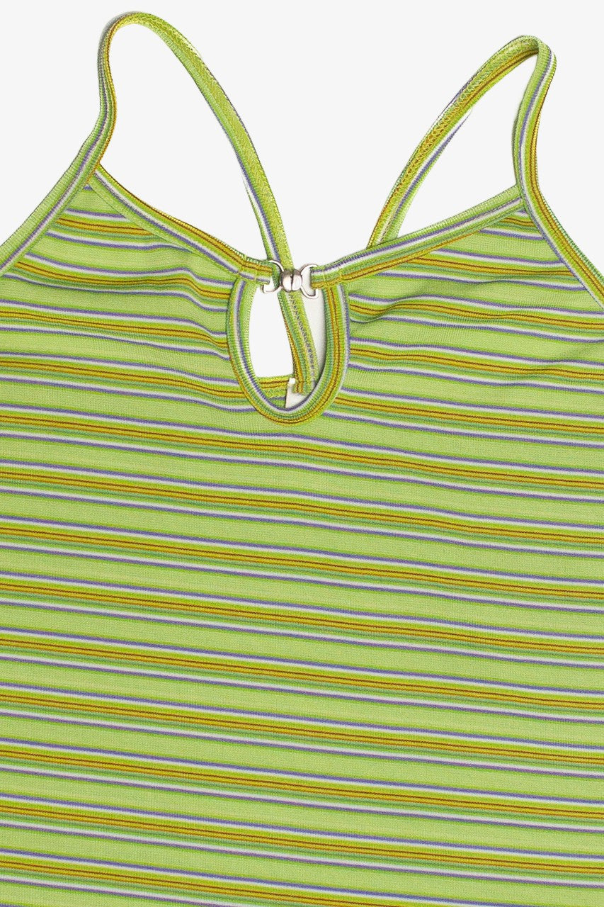 Vintage Keyhole Metal Clasp Striped Tank Top