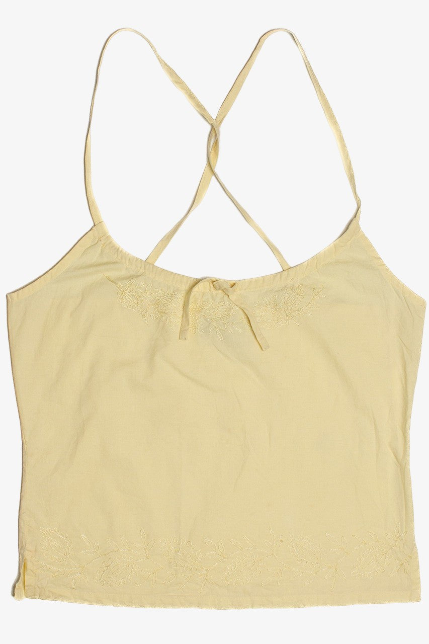Vintage Embroidered Detail Cross Back Tank Top