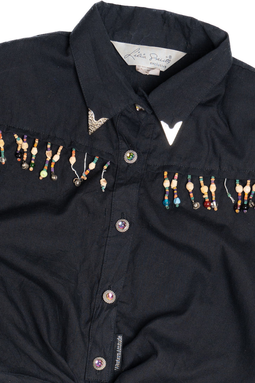 Vintage Western Beaded Lilia Smith Tie Crop Top
