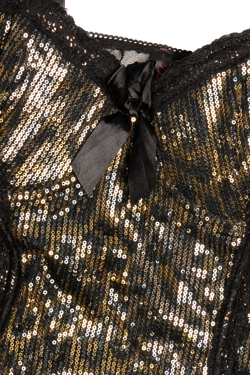 Gold Sequin Lace Back Corset Bustier Top