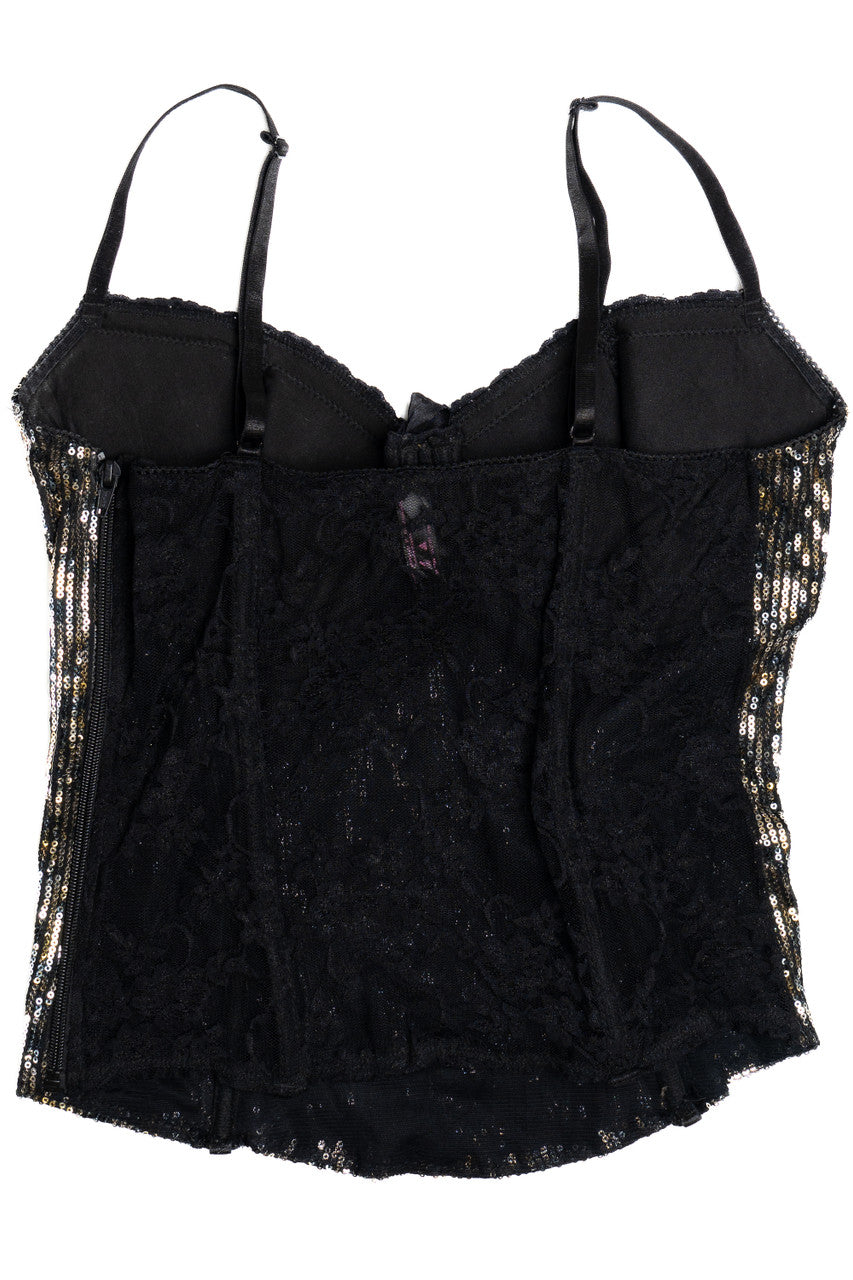 Gold Sequin Lace Back Corset Bustier Top