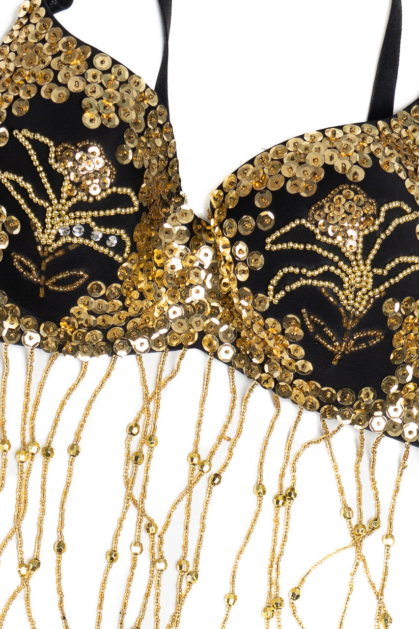 Vintage Sequin Beaded Coin Fringe Bra Top