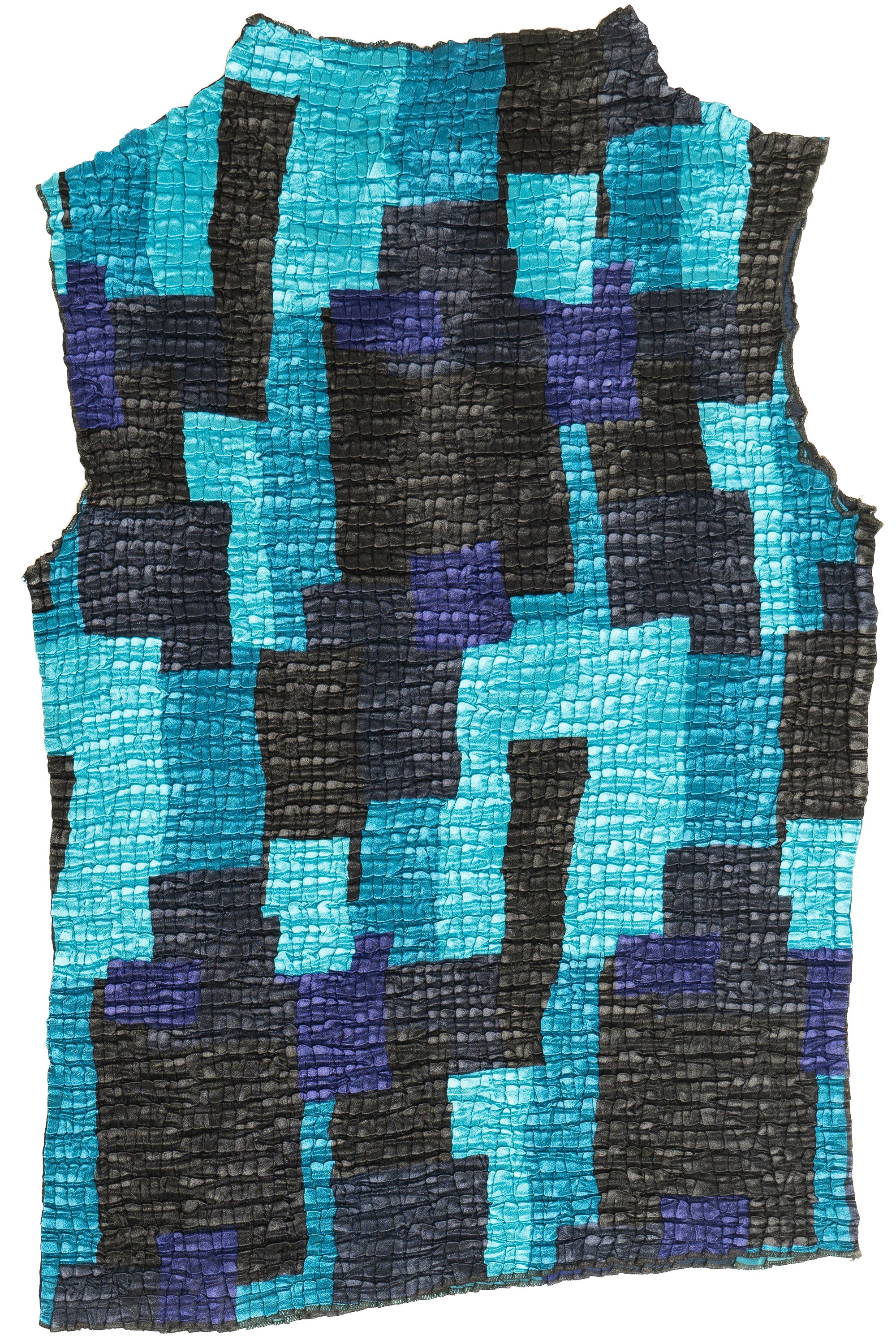 Vintage Y2K Plissé Abstract Artsy Stretchy Mock Neck Crinkle Top (2000s)