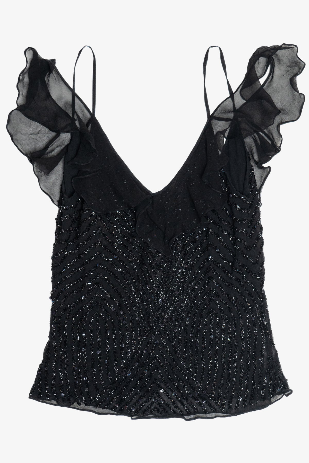 Vintage Y2K Beaded Silk Papell Boutique Flutter Sleeve Tank Top