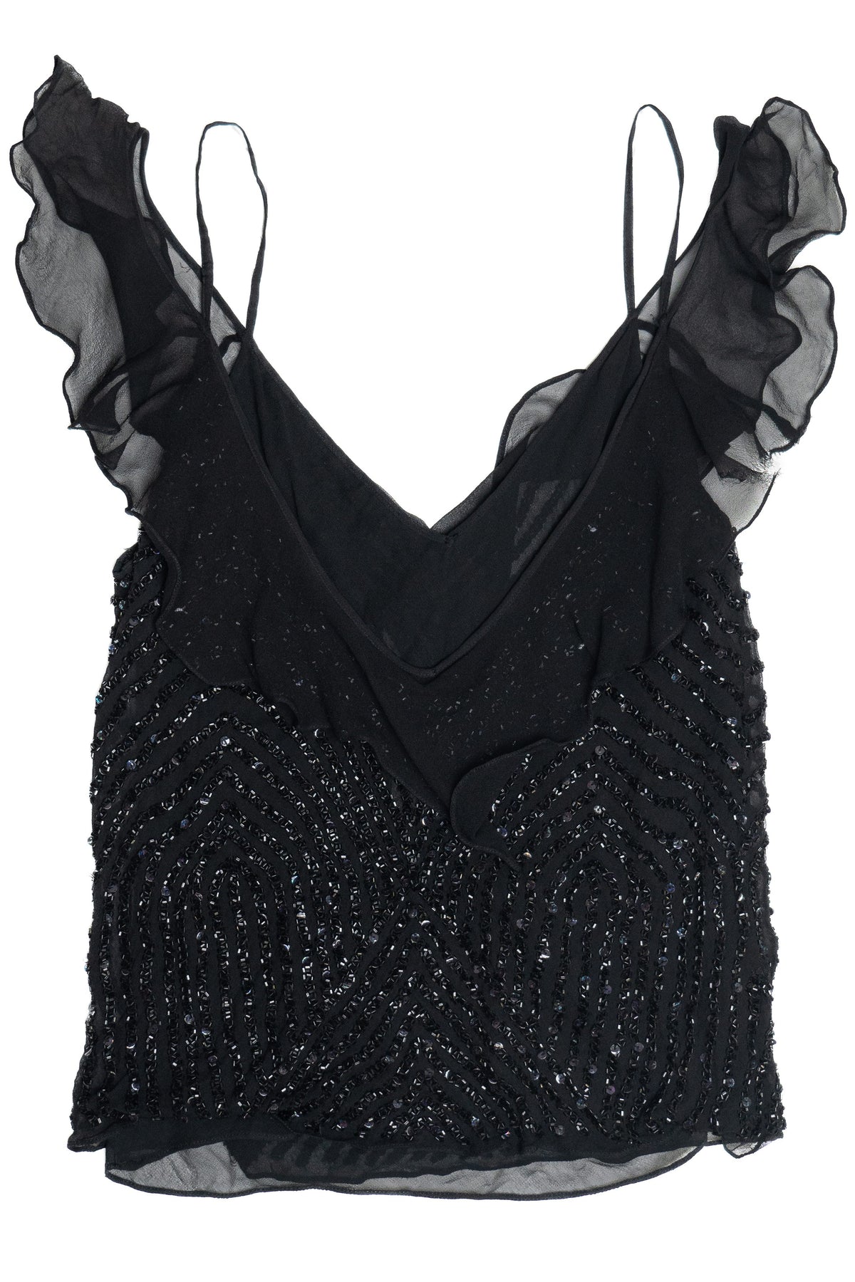 Vintage Y2K Beaded Silk Papell Boutique Flutter Sleeve Tank Top
