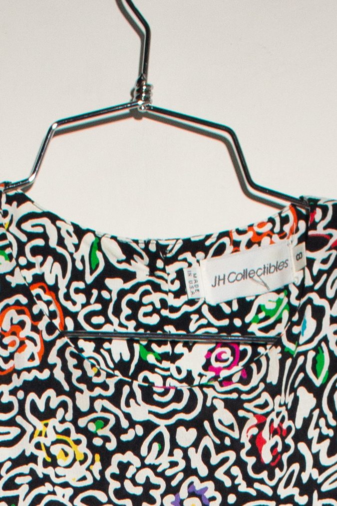 Vintage Black Floral Button Back Blouse (1990s)