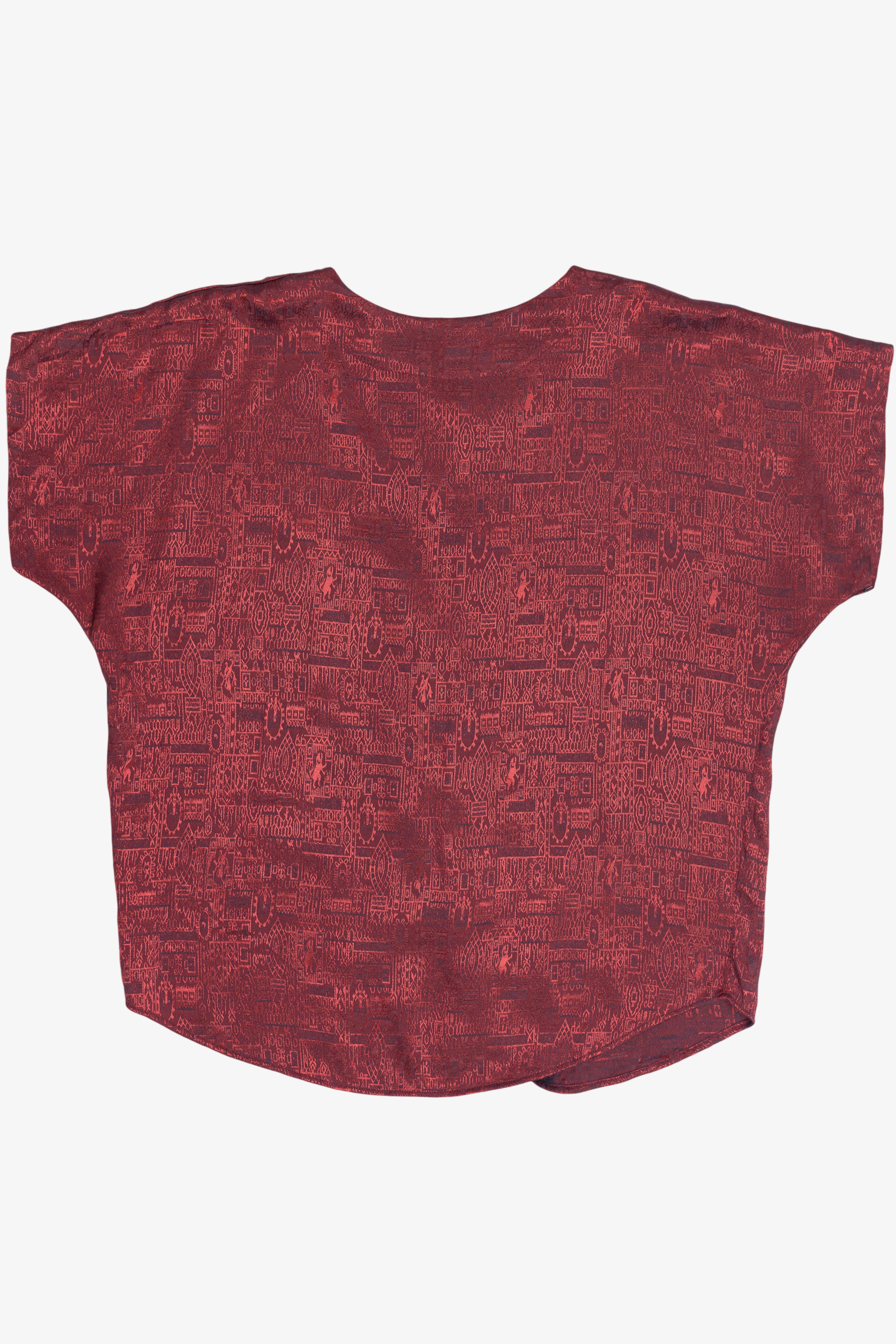 Vintage Thai Silk Short Dolman Sleeve Button Up Top