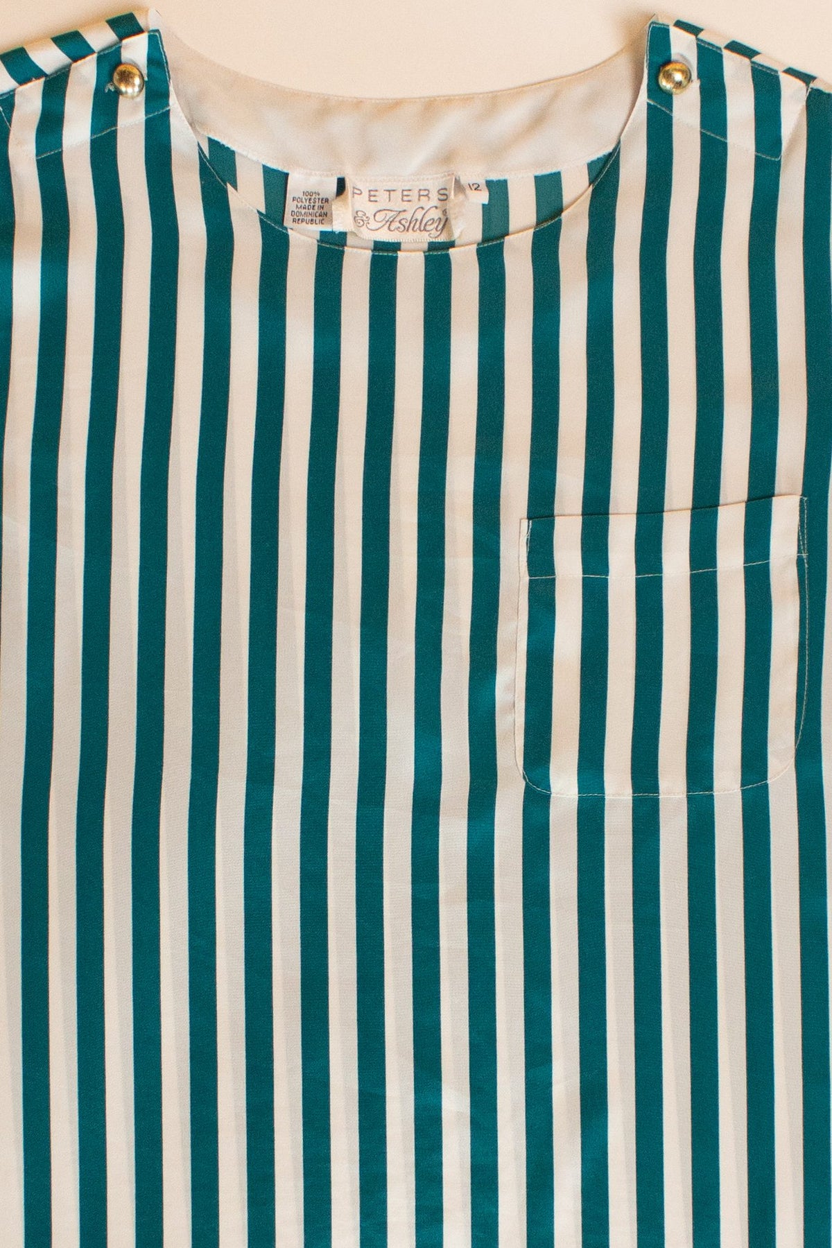 Vintage Green Striped Short Sleeve Blouse (1990s)