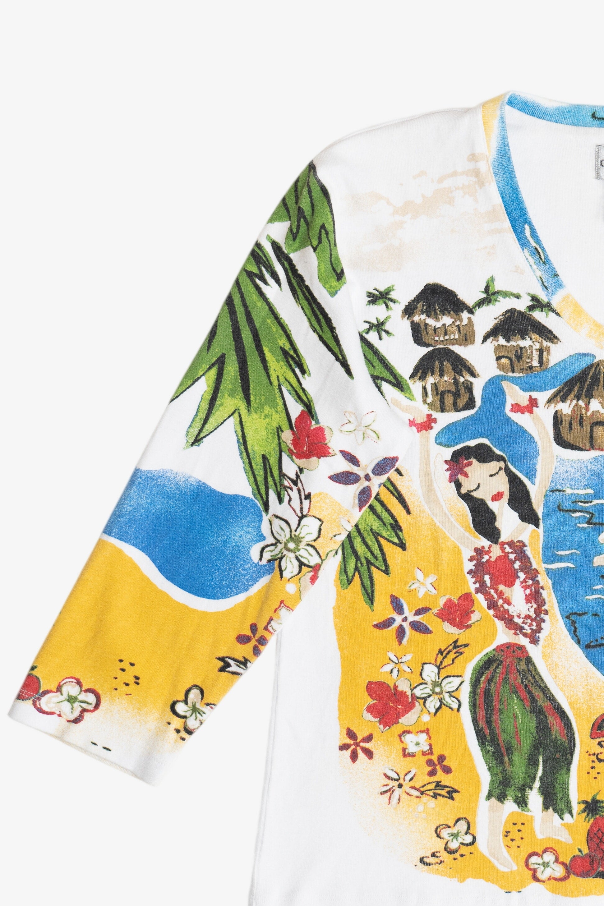 Vintage Tropical Hula Girls All Over Print 3/4 Sleeve Top (2000s)