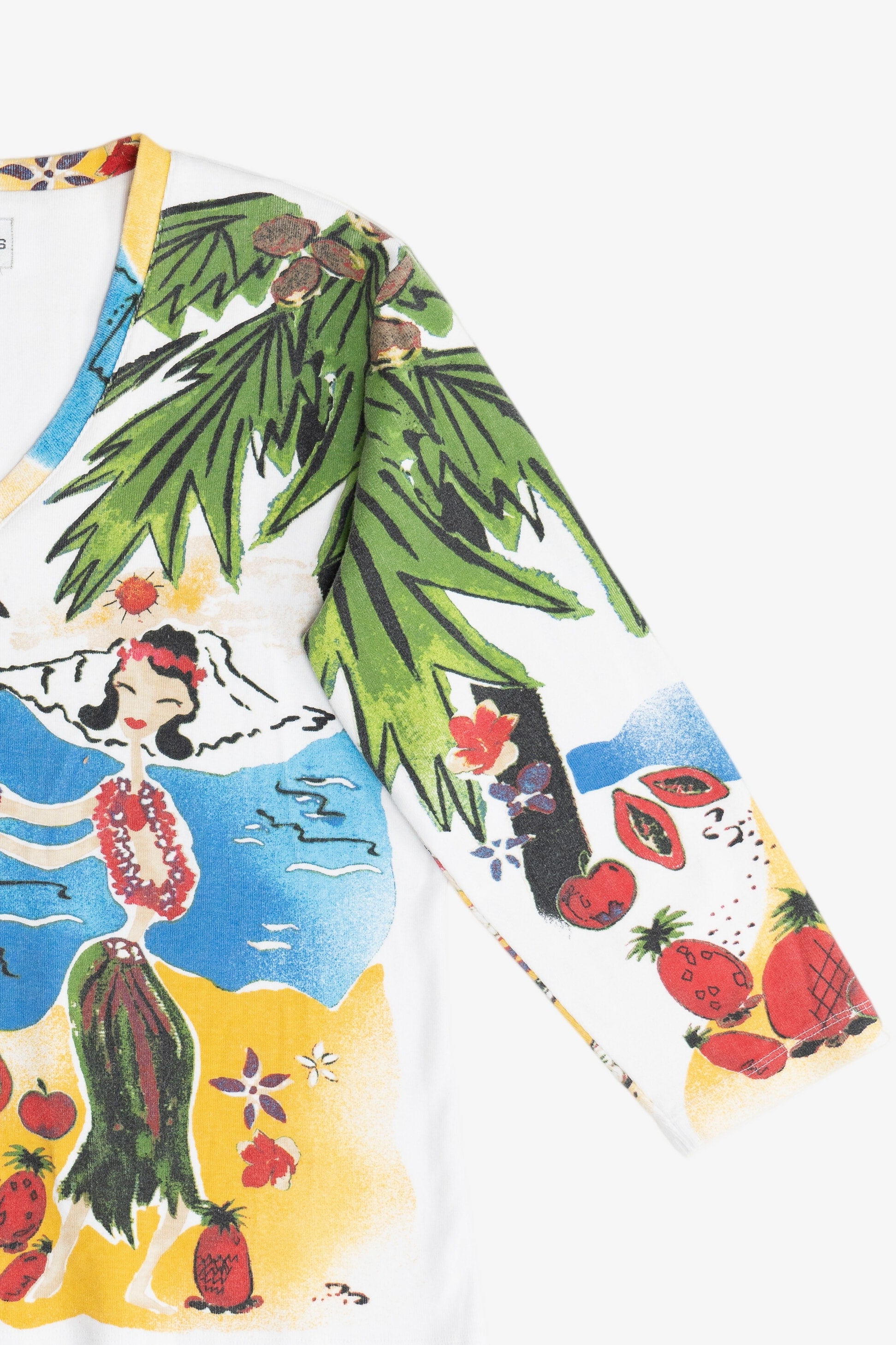 Vintage Tropical Hula Girls All Over Print 3/4 Sleeve Top (2000s)