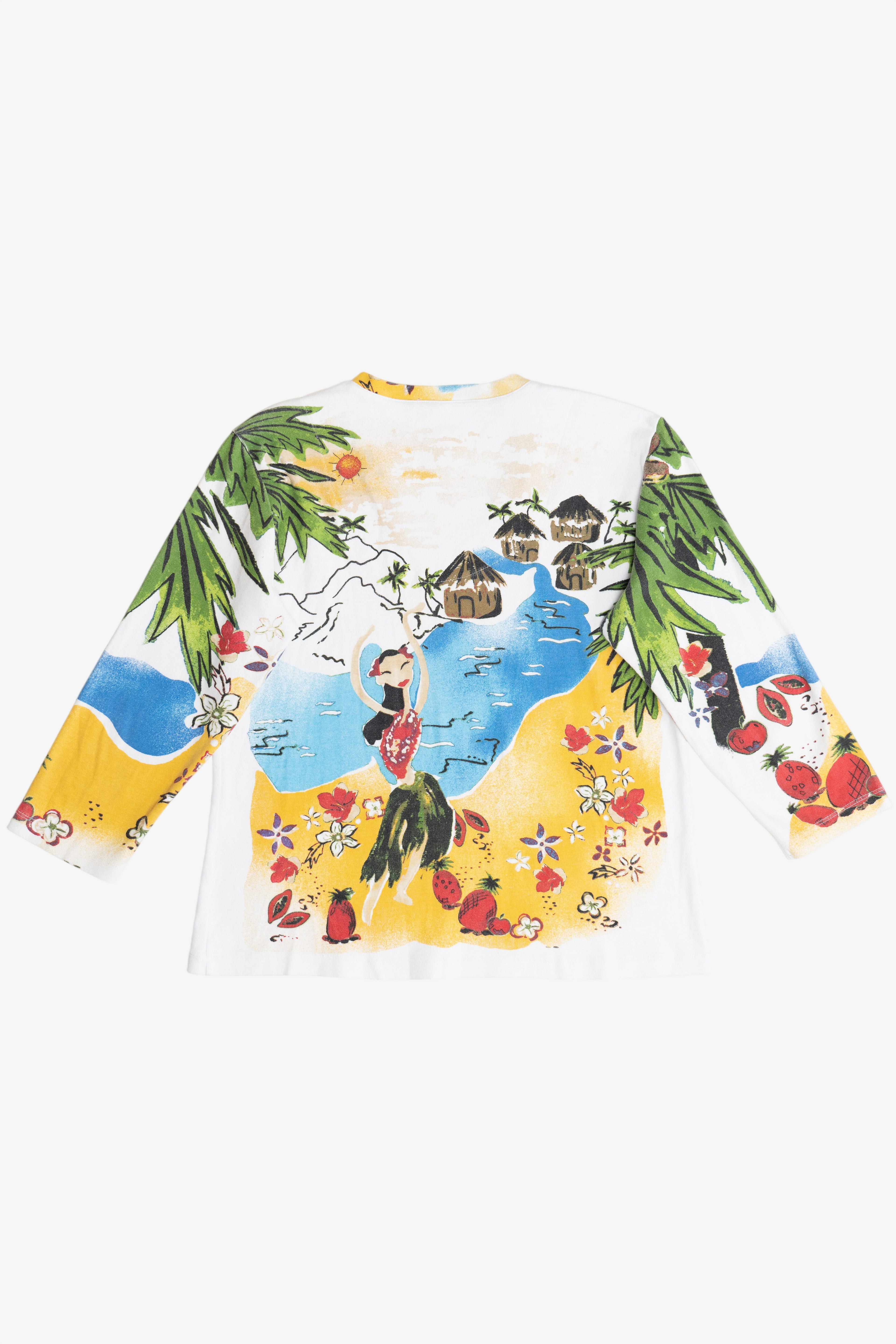 Vintage Tropical Hula Girls All Over Print 3/4 Sleeve Top (2000s)