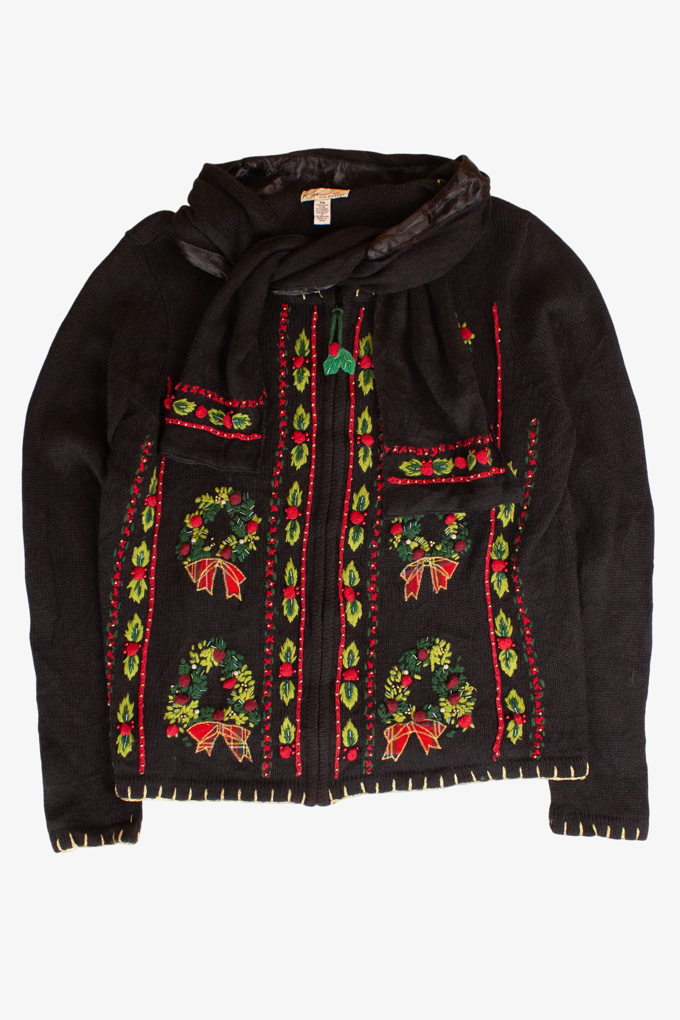 Vintage Wreaths Christmas Cardigan With Scarf (1990s)