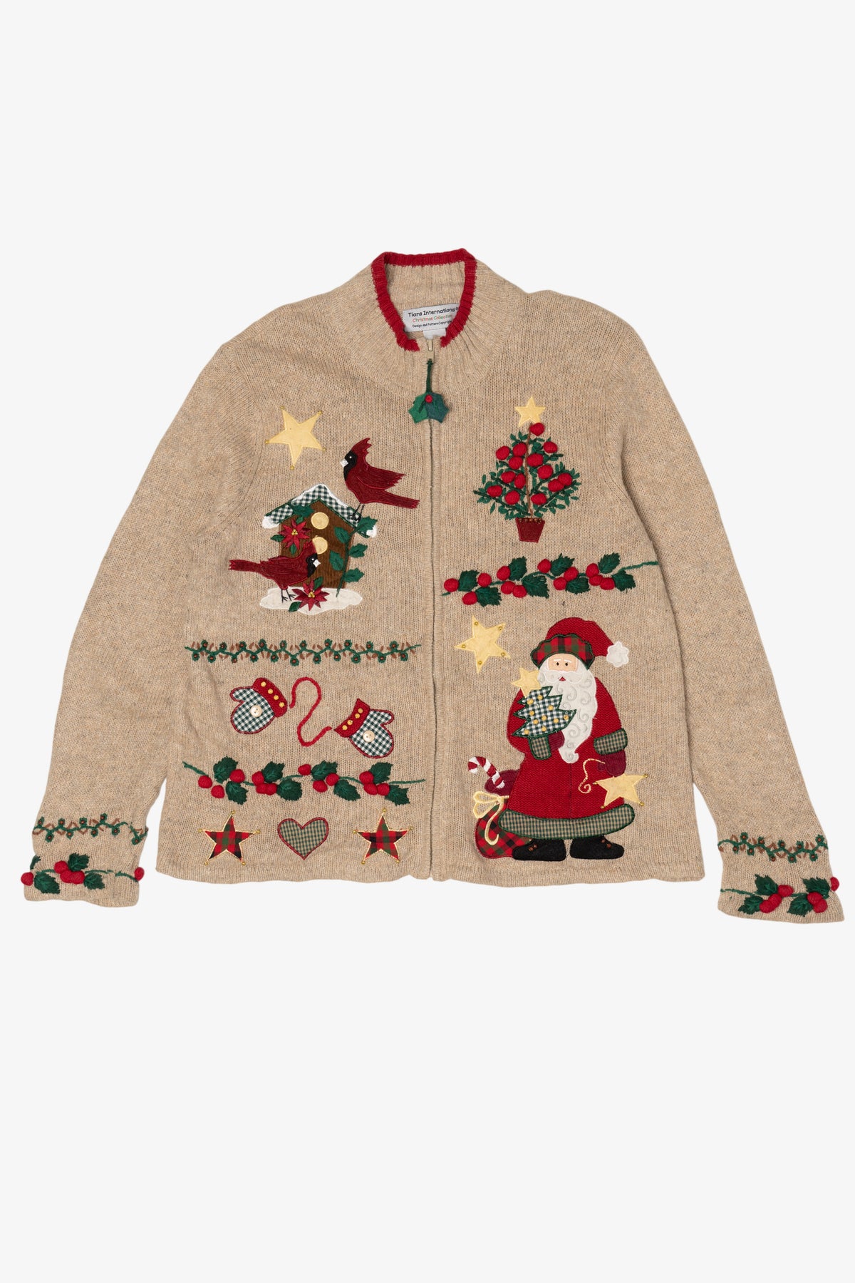 Vintage Beige Tiara International Santa Ugly Christmas Cardigan (2000s)
