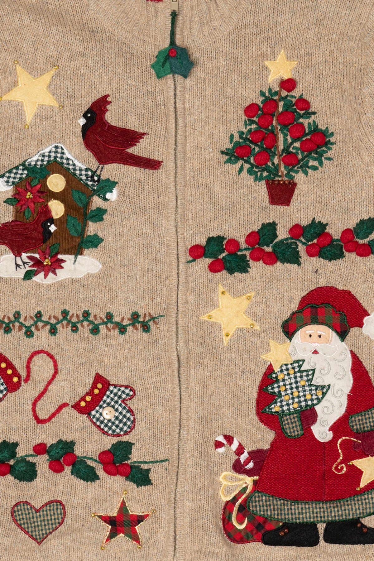 Vintage Beige Tiara International Santa Ugly Christmas Cardigan (2000s)