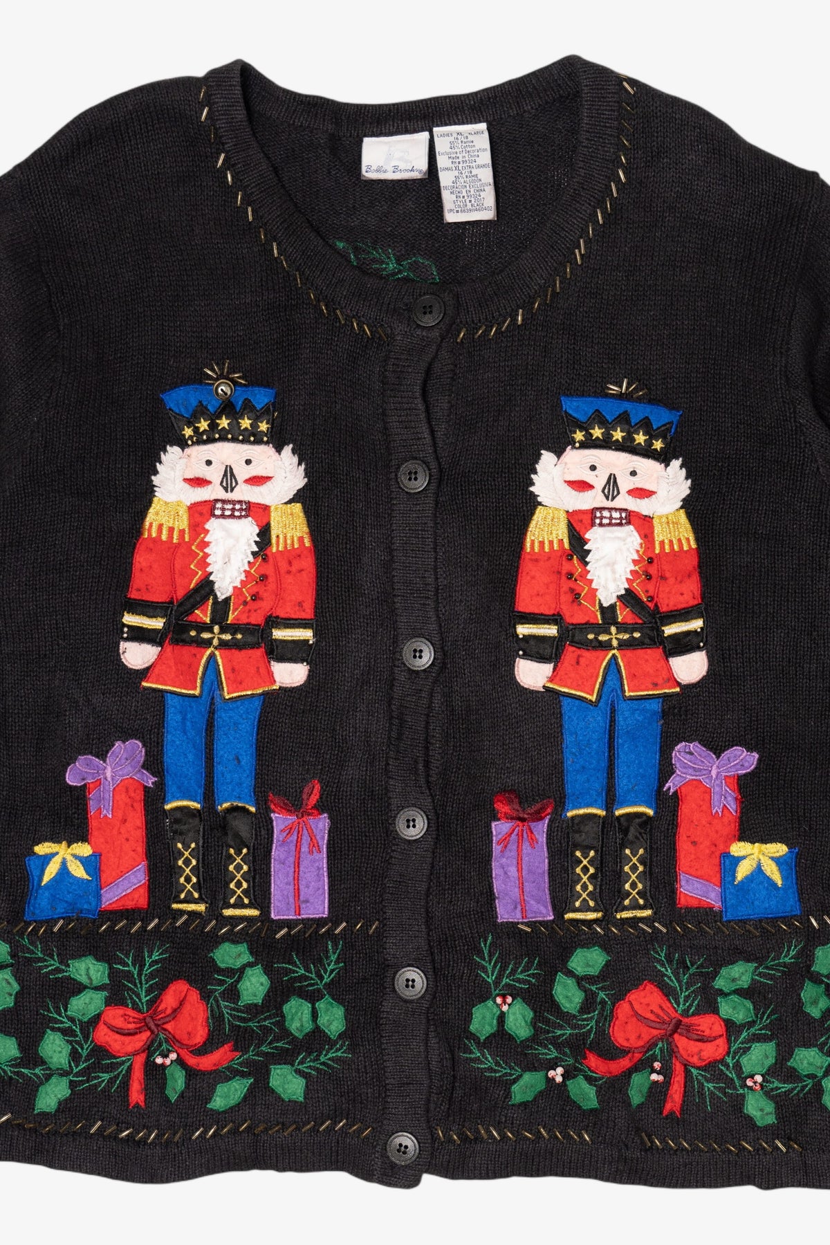 Vintage Black Bobbie Brooks Nutcrackers Ugly Christmas Cardigan (1990s)