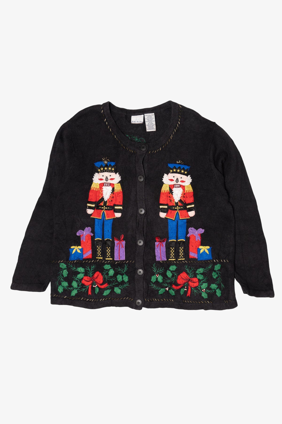 Vintage Black Bobbie Brooks Nutcrackers Ugly Christmas Cardigan (1990s)