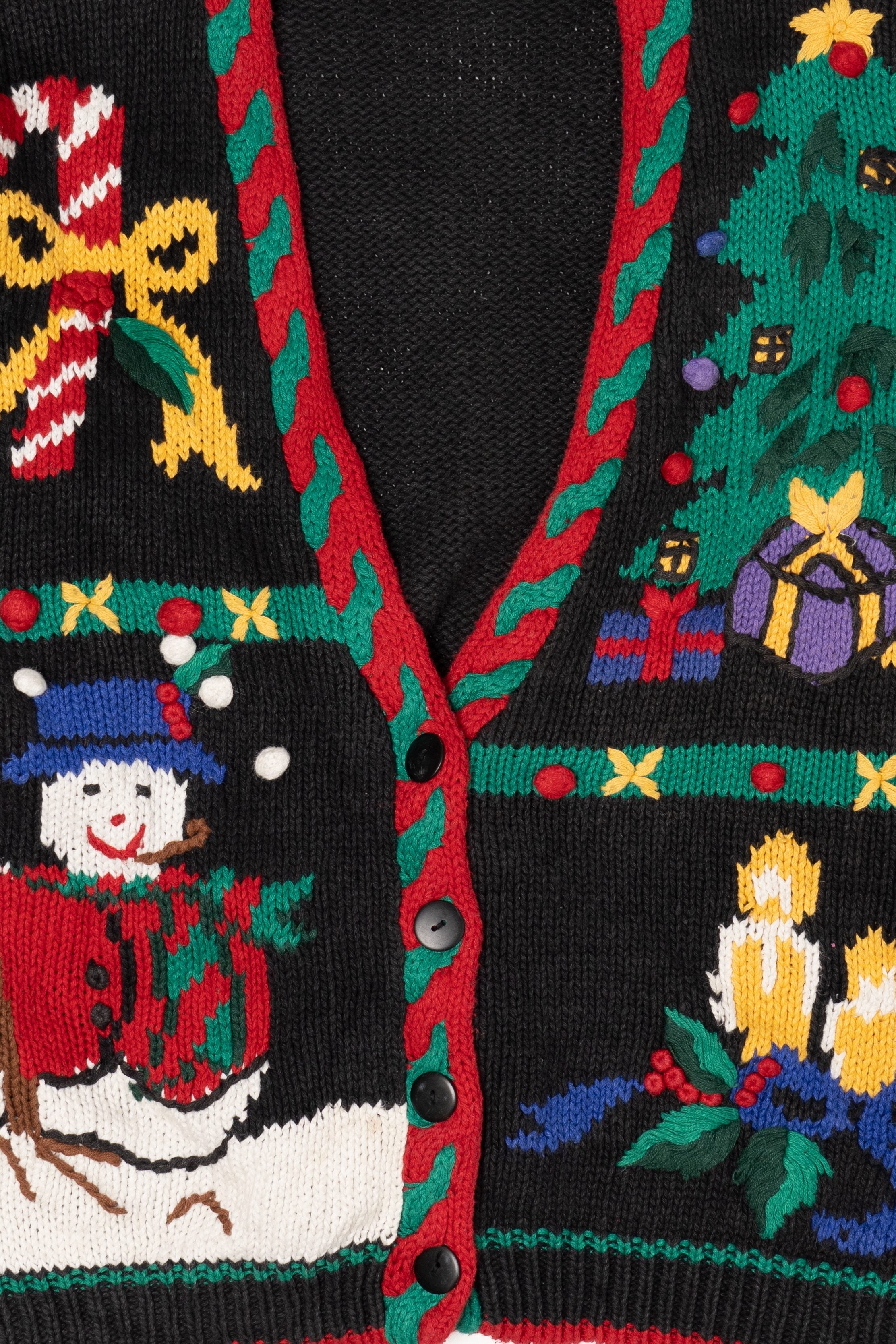 Vintage Black Rosanna Snowman Ugly Christmas Cardigan (1990s)