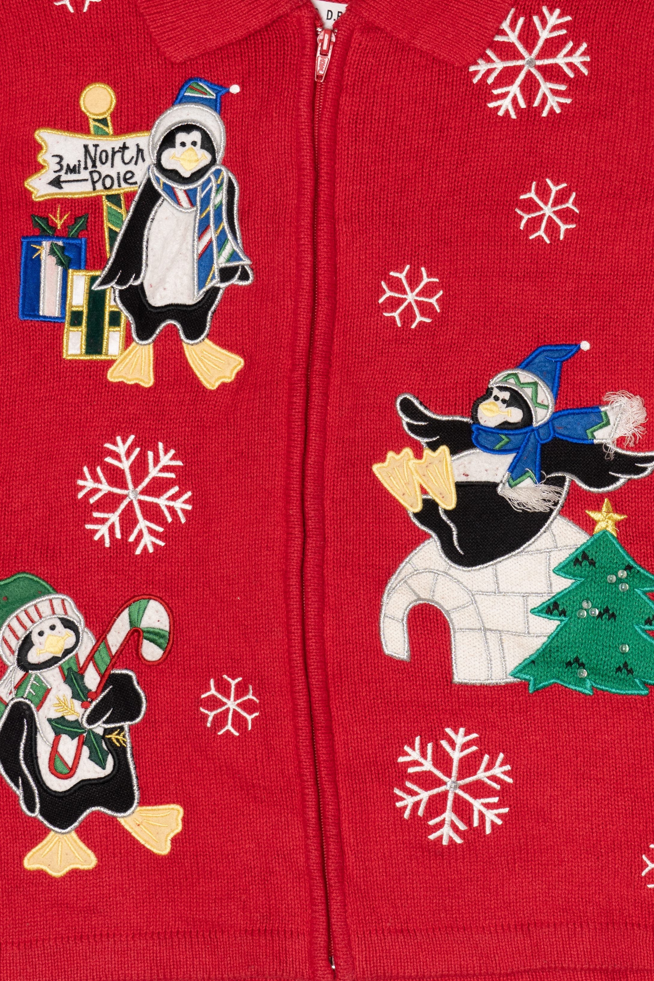 Vintage Red Bechamel Penguins Ugly Christmas Cardigan (1990s)