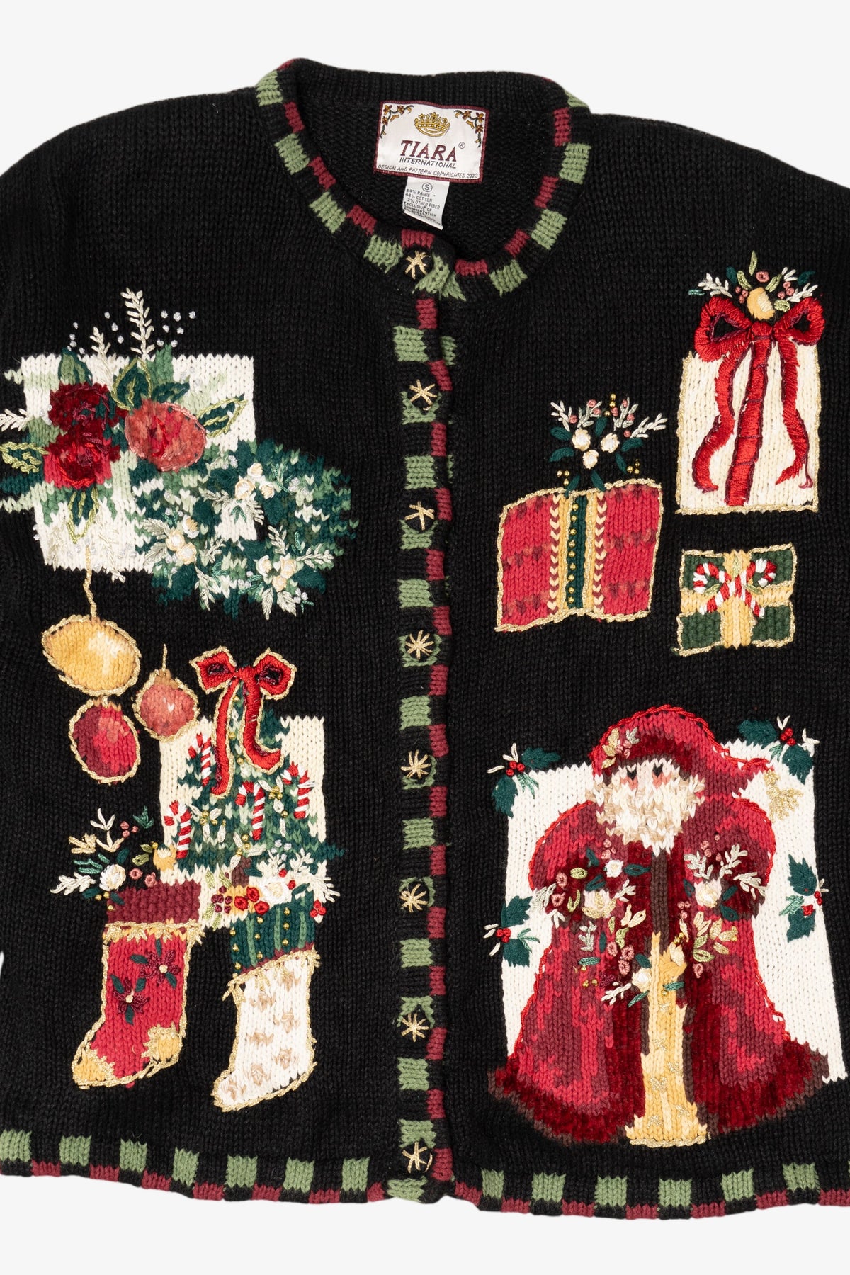 Vintage Black Tiara International Santa Ugly Christmas Cardigan (2000s)
