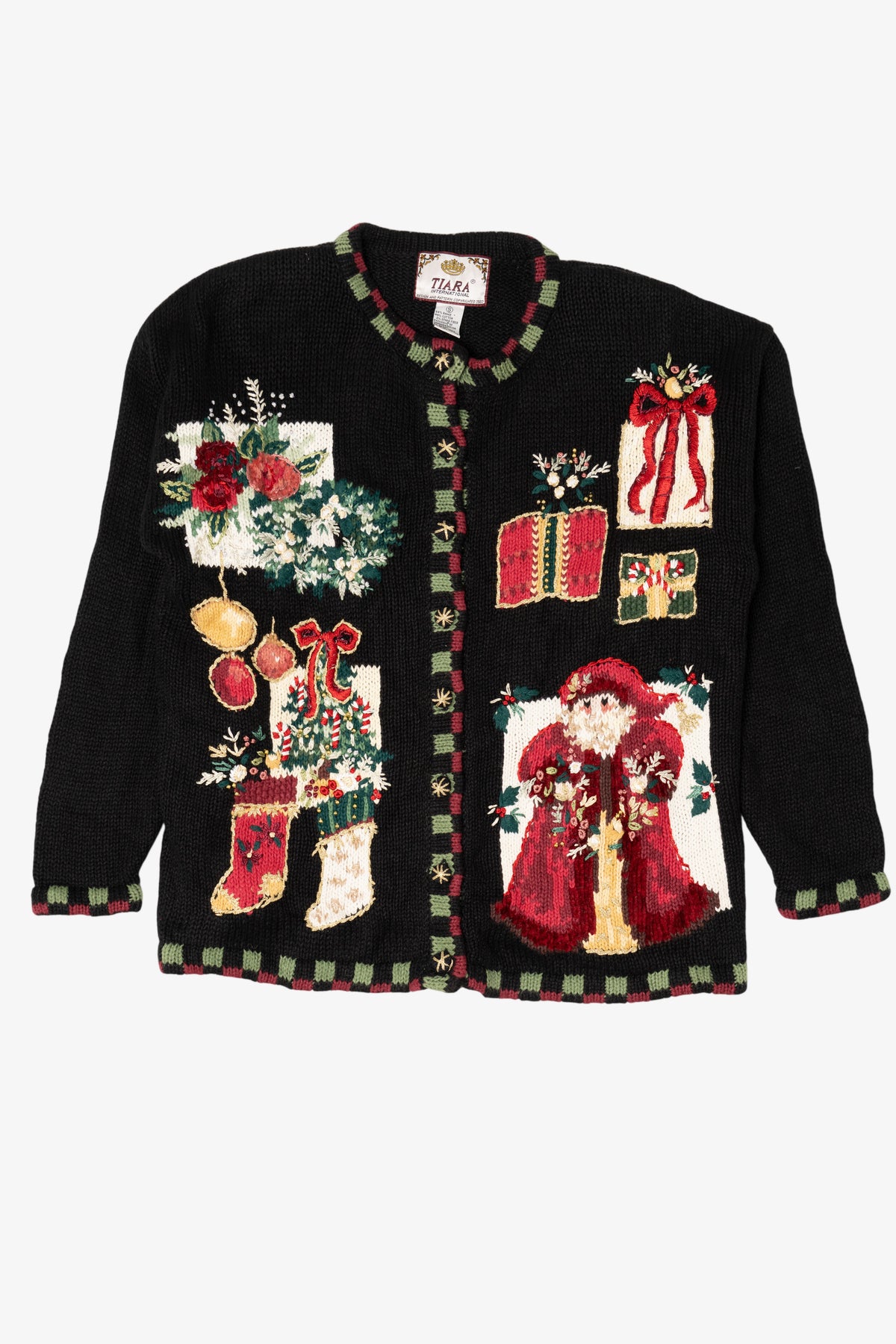 Vintage Black Tiara International Santa Ugly Christmas Cardigan (2000s)