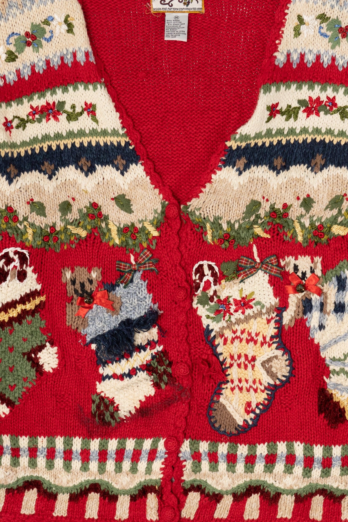 Vintage Red Heirloom Collectible Stockings Christmas Cardigan (1990s)