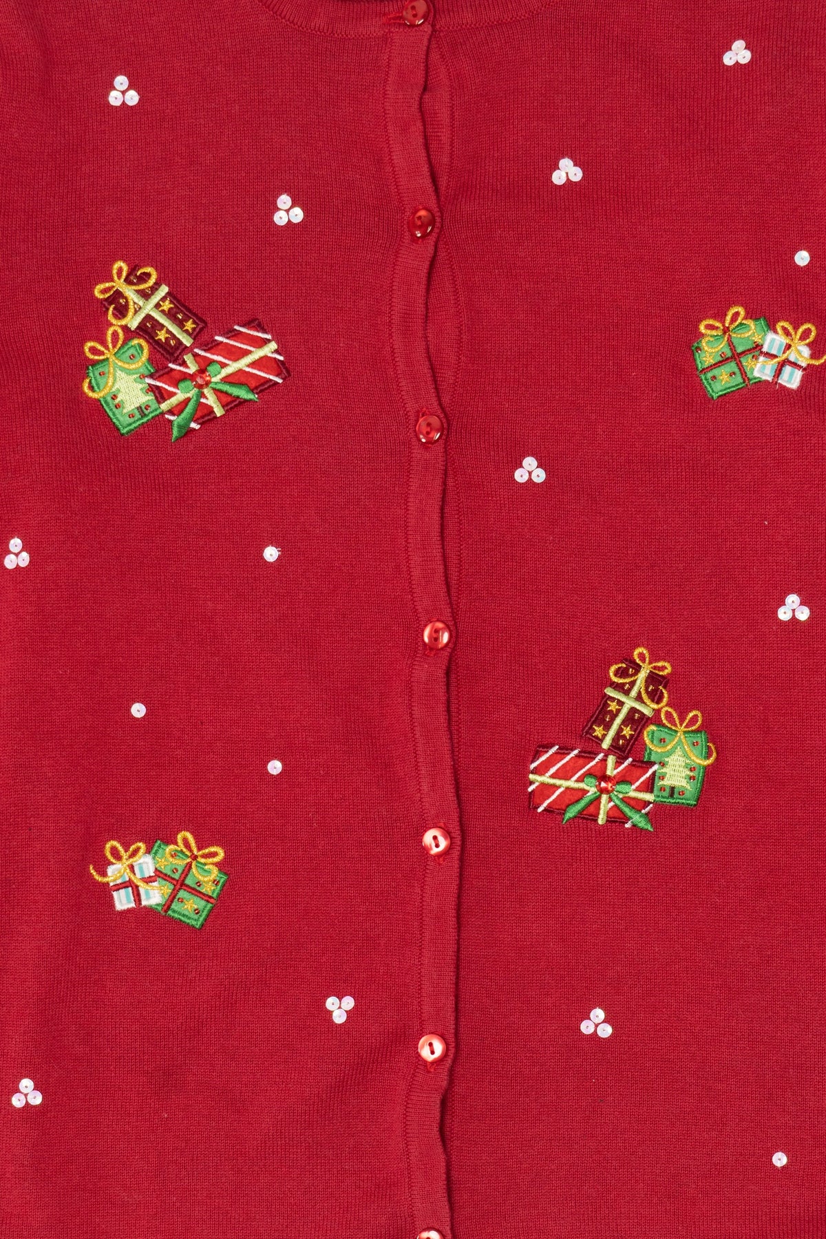 Vintage Red Y2k Lightweight Presents Ugly Christmas Cardigan (2000s)