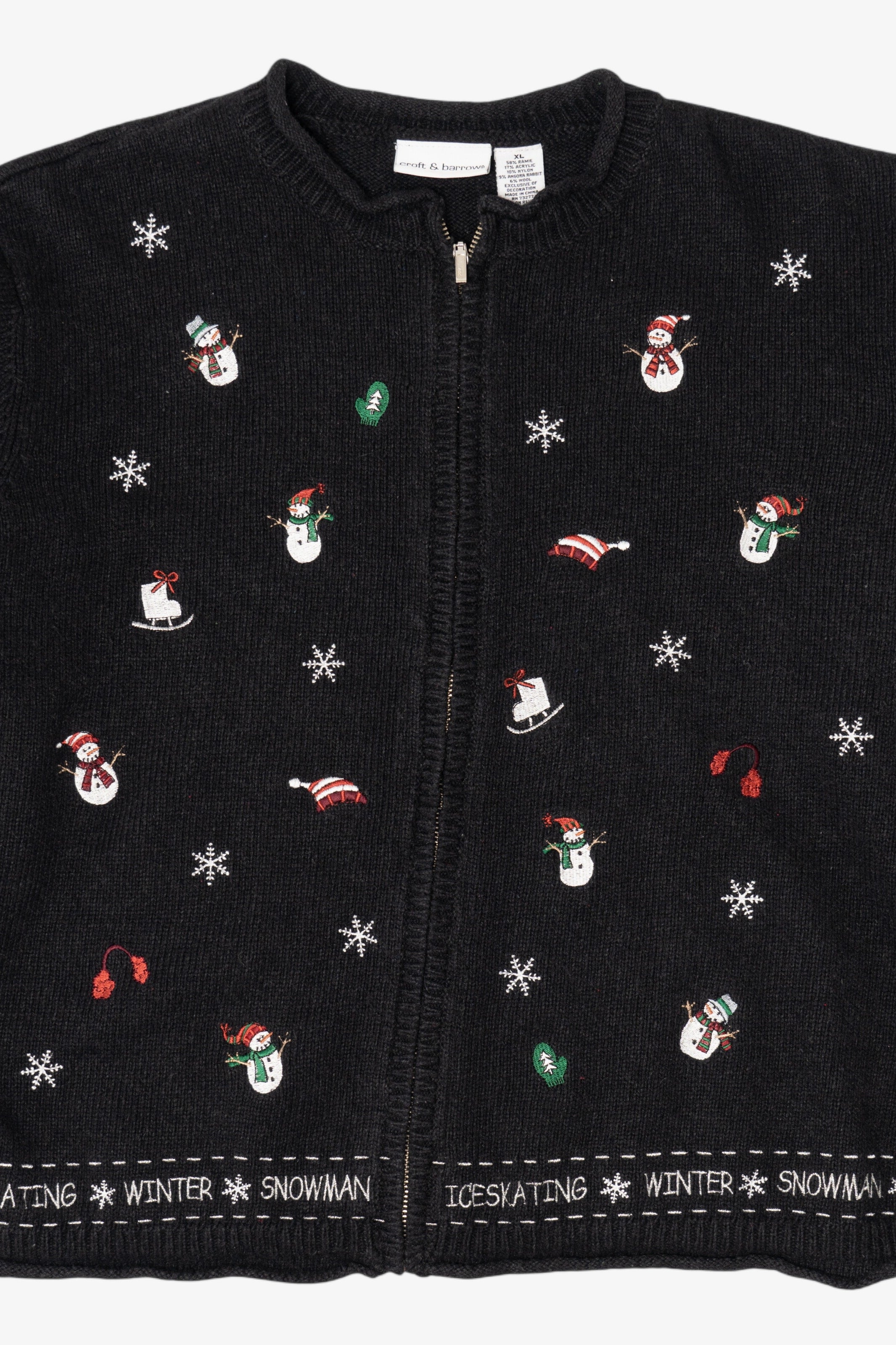 Vintage Black I"ce Skating Winter Snowmen" Ugly Christmas Cardigan