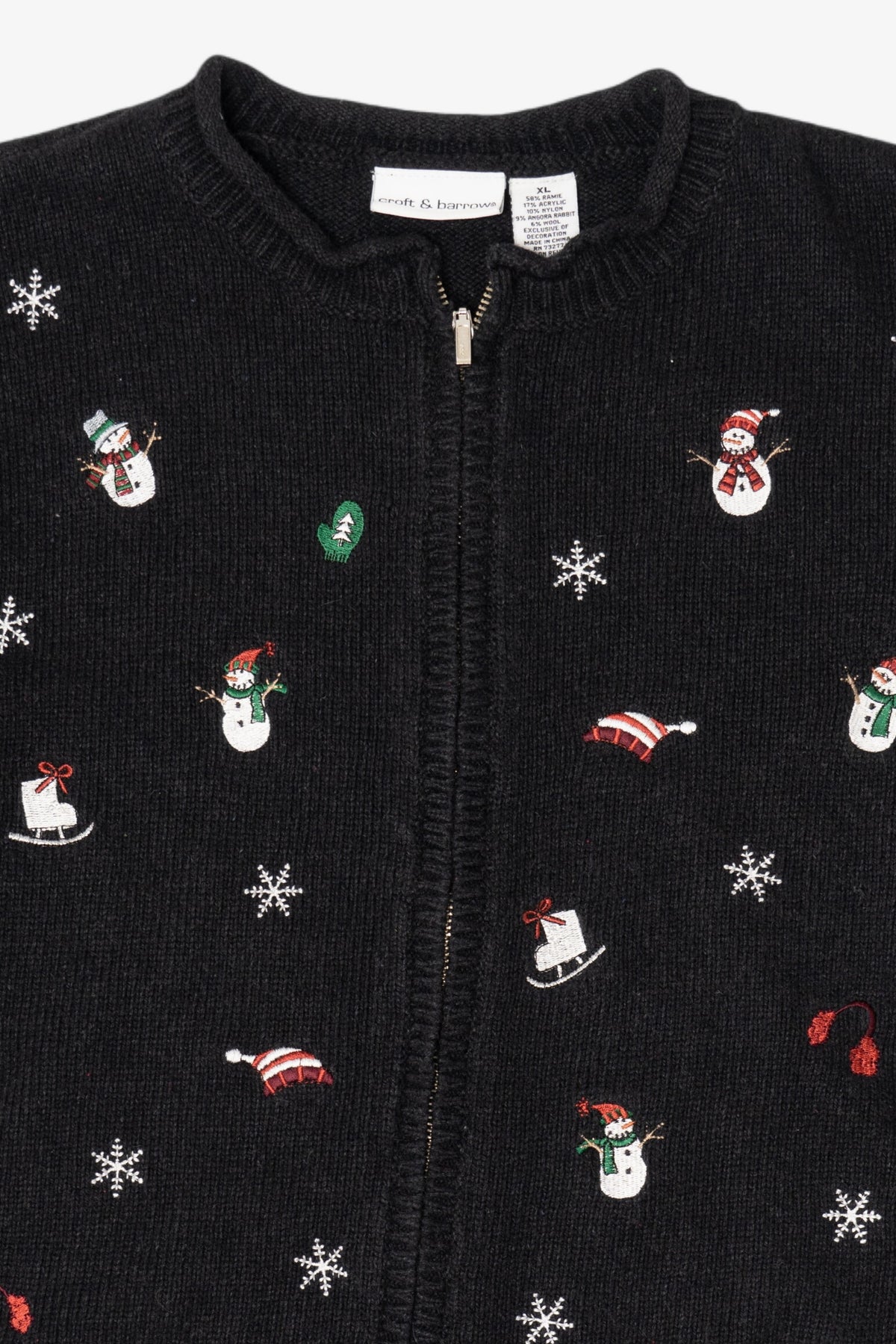 Vintage Black I"ce Skating Winter Snowmen" Ugly Christmas Cardigan