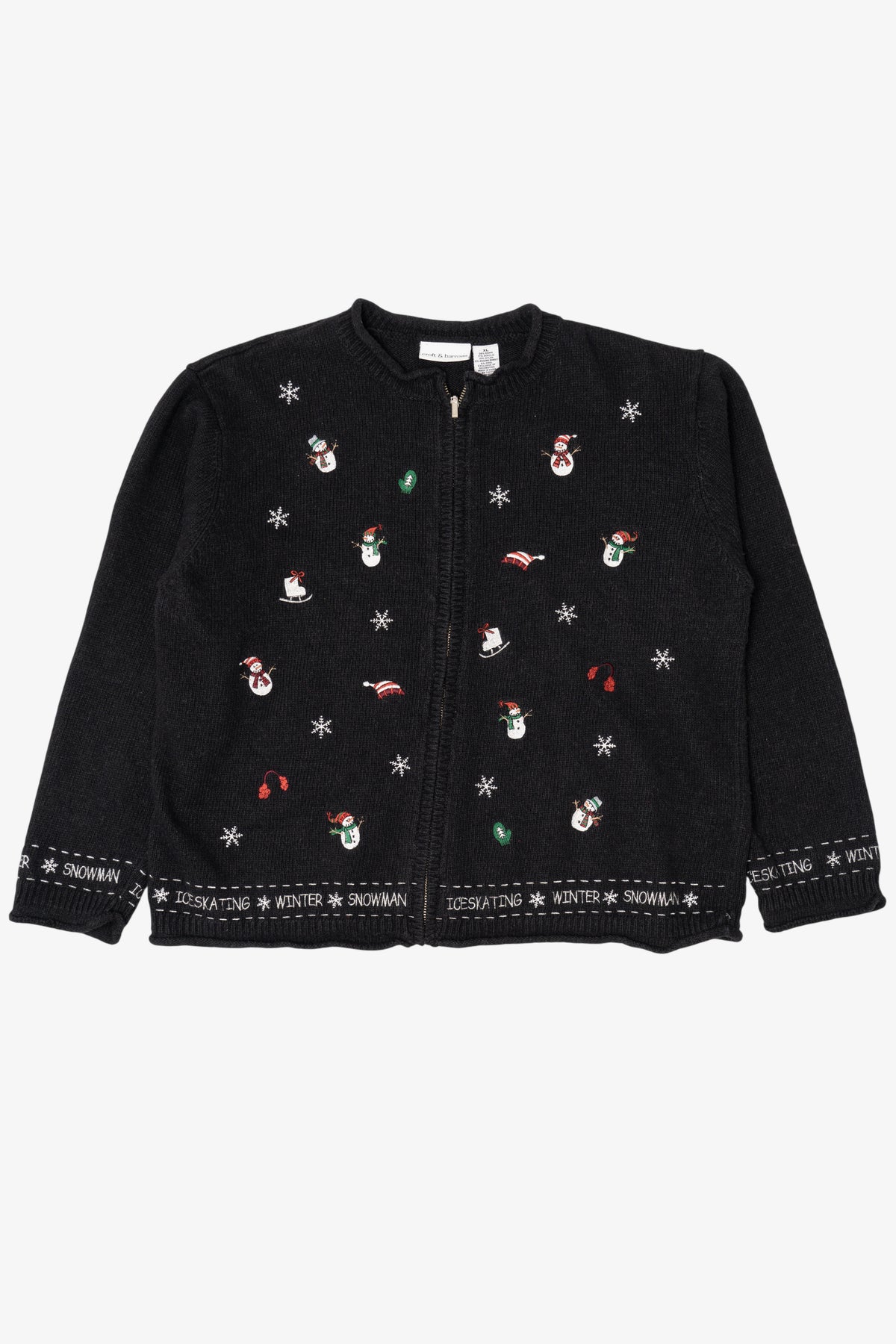 Vintage Black I"ce Skating Winter Snowmen" Ugly Christmas Cardigan