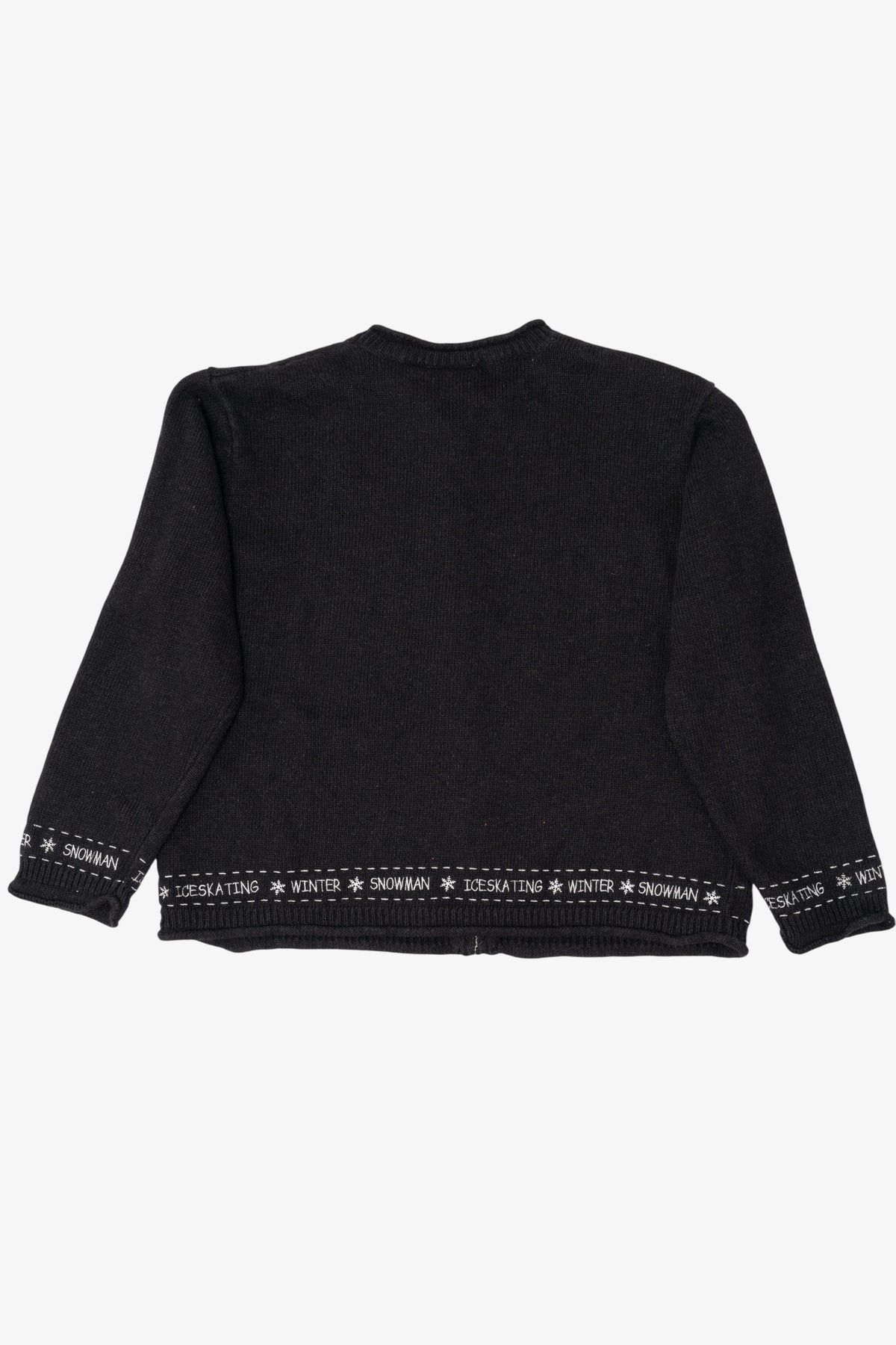 Vintage Black I"ce Skating Winter Snowmen" Ugly Christmas Cardigan