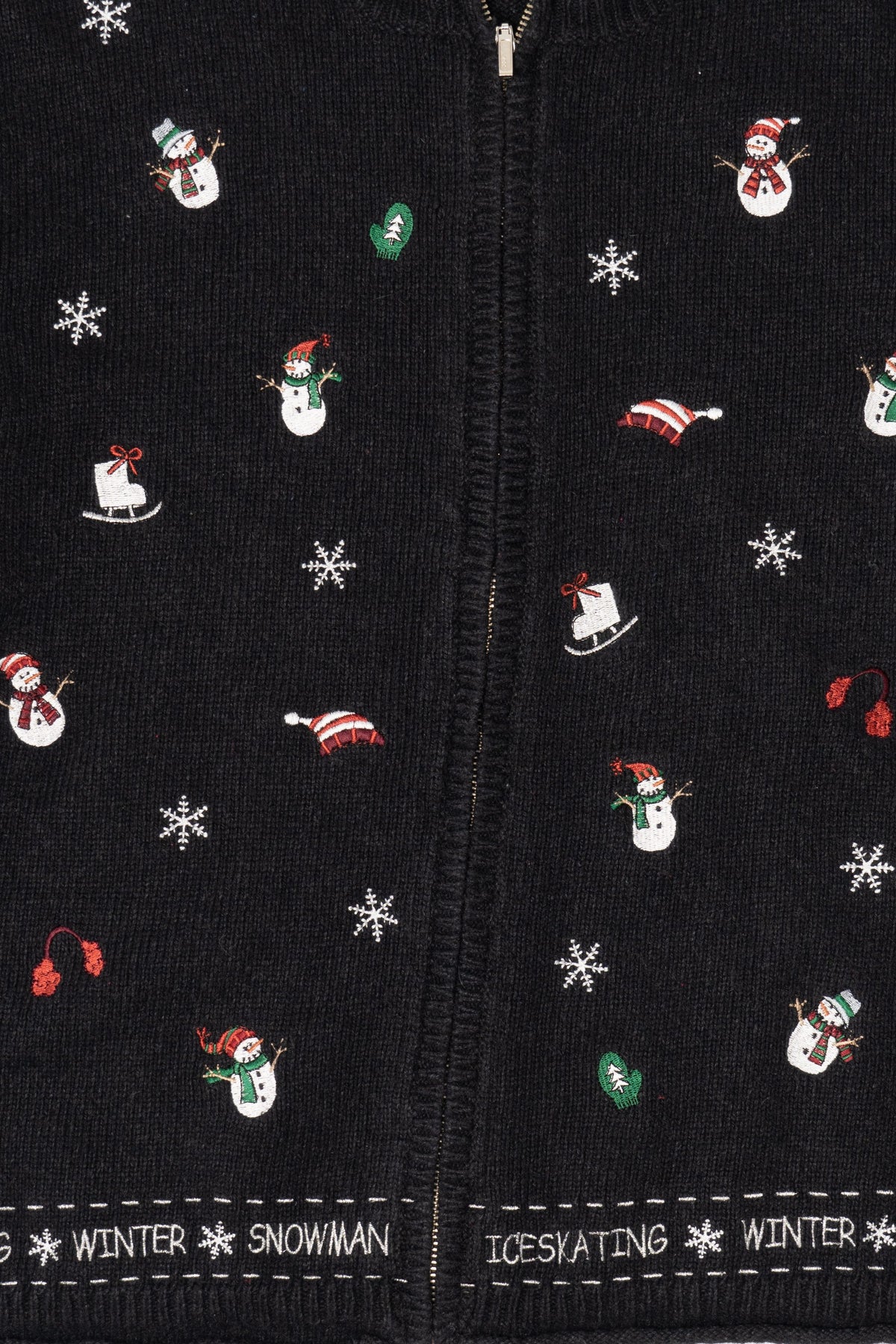 Vintage Black I"ce Skating Winter Snowmen" Ugly Christmas Cardigan