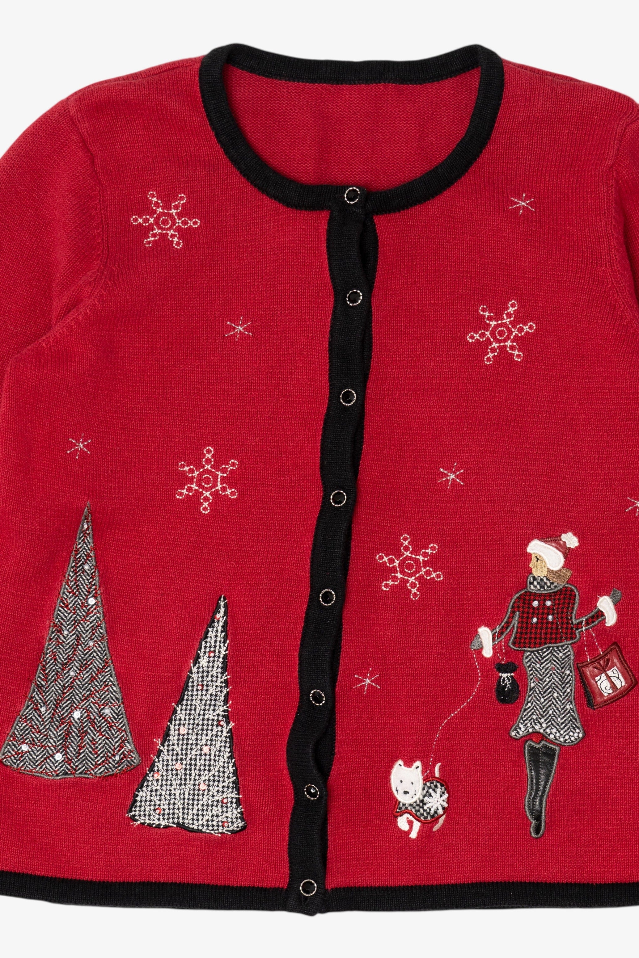 Vintage Red Fashion And Snowflakes Ugly Christmas Cardigan (2000s)